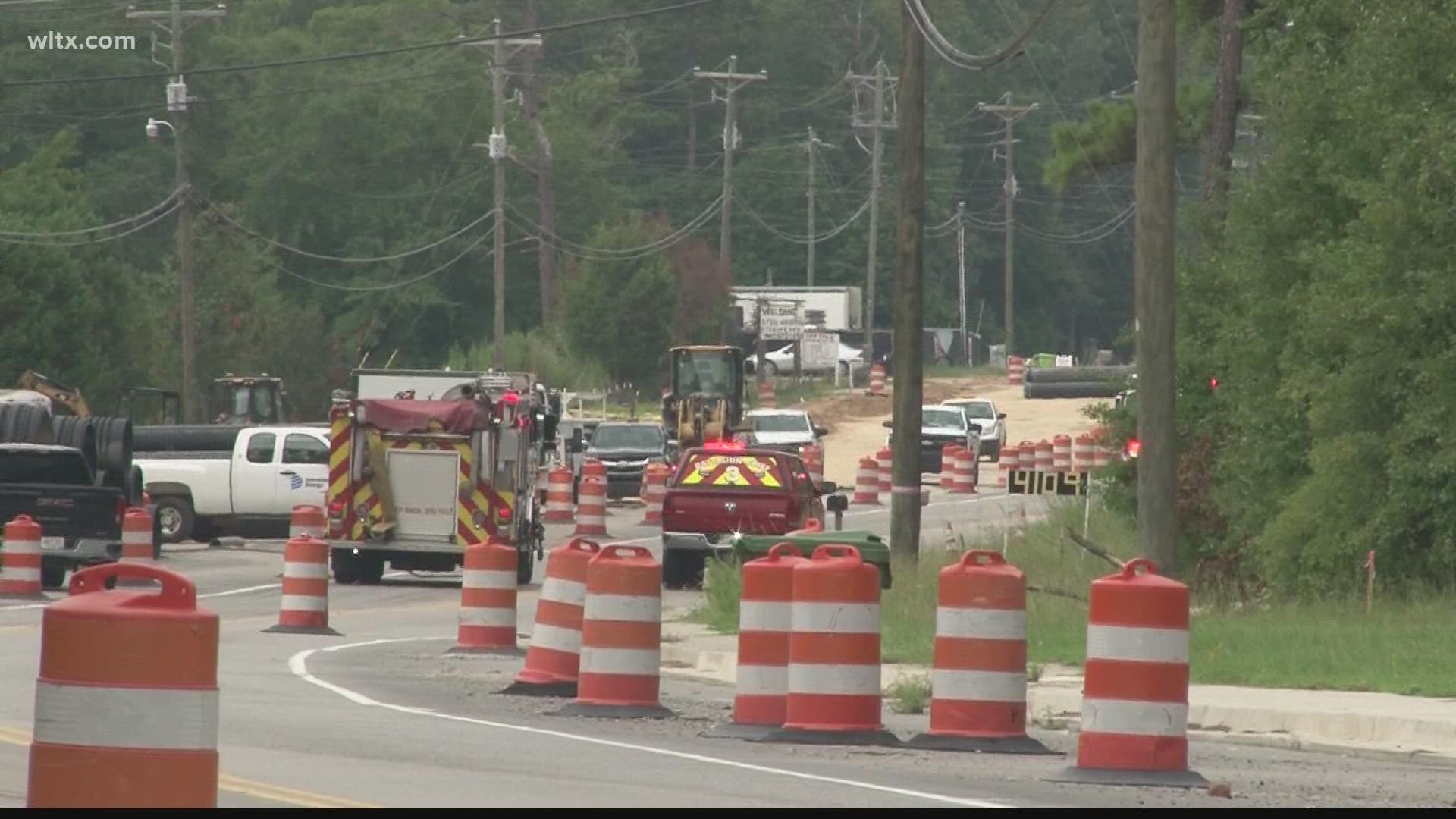 A natural gas line has been cut on Hardscrabble Road, closing a portion of the road between Clemson and North Brickyard Roads in northeast Richland County.
