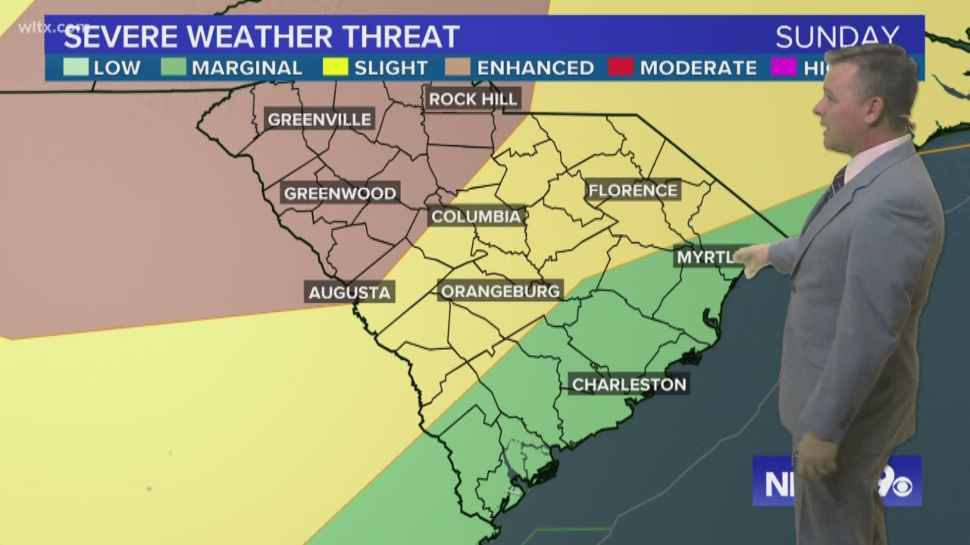 There is a chance of severe thunderstorms in the Midlands on Sunday.