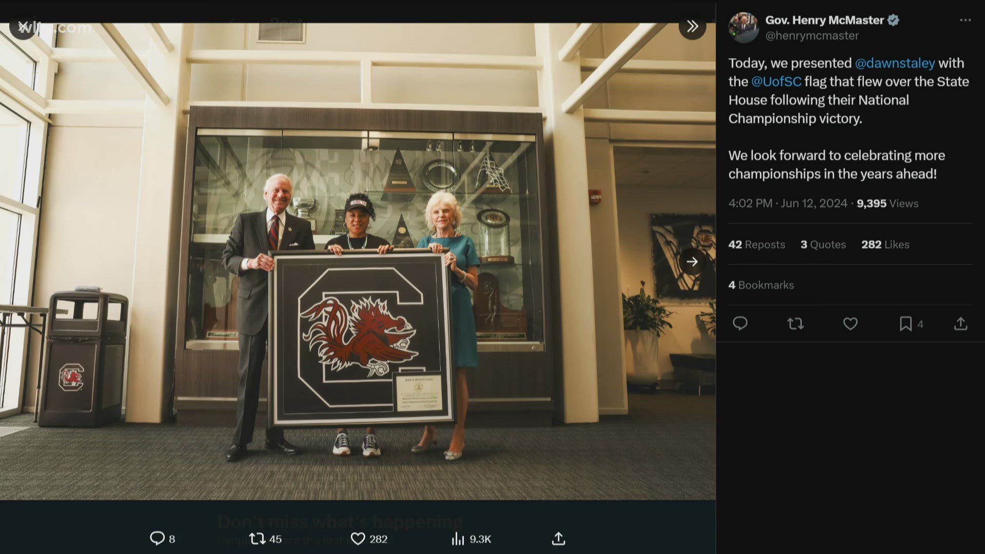 Governor presents Coach Staley with USC flag