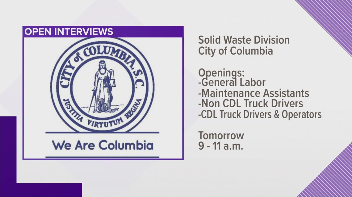 Columbia Solid Waste hiring trash collectors, drivers, general labor