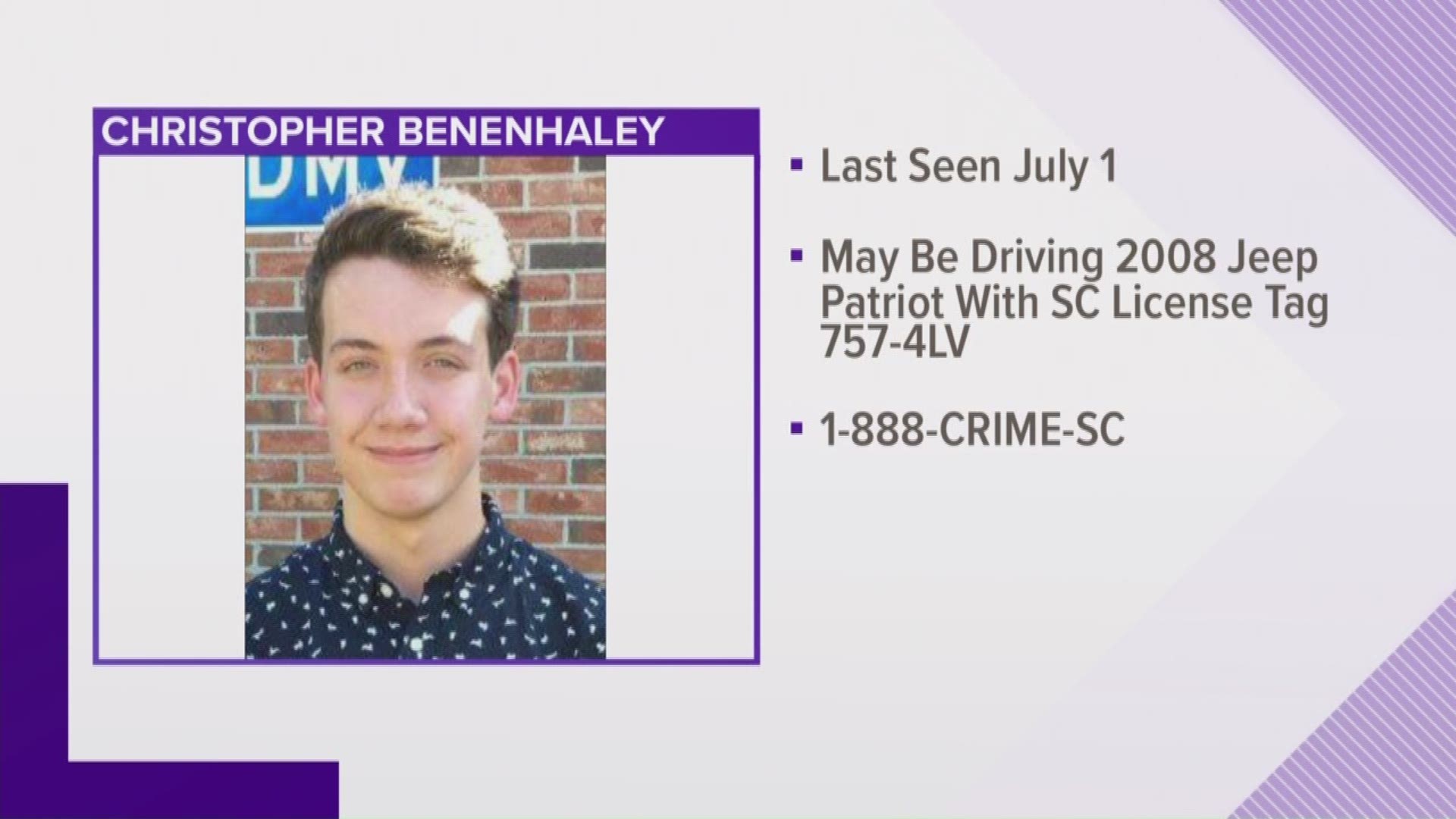 Christopher Benehaley, 17, from Sumter is missing. 