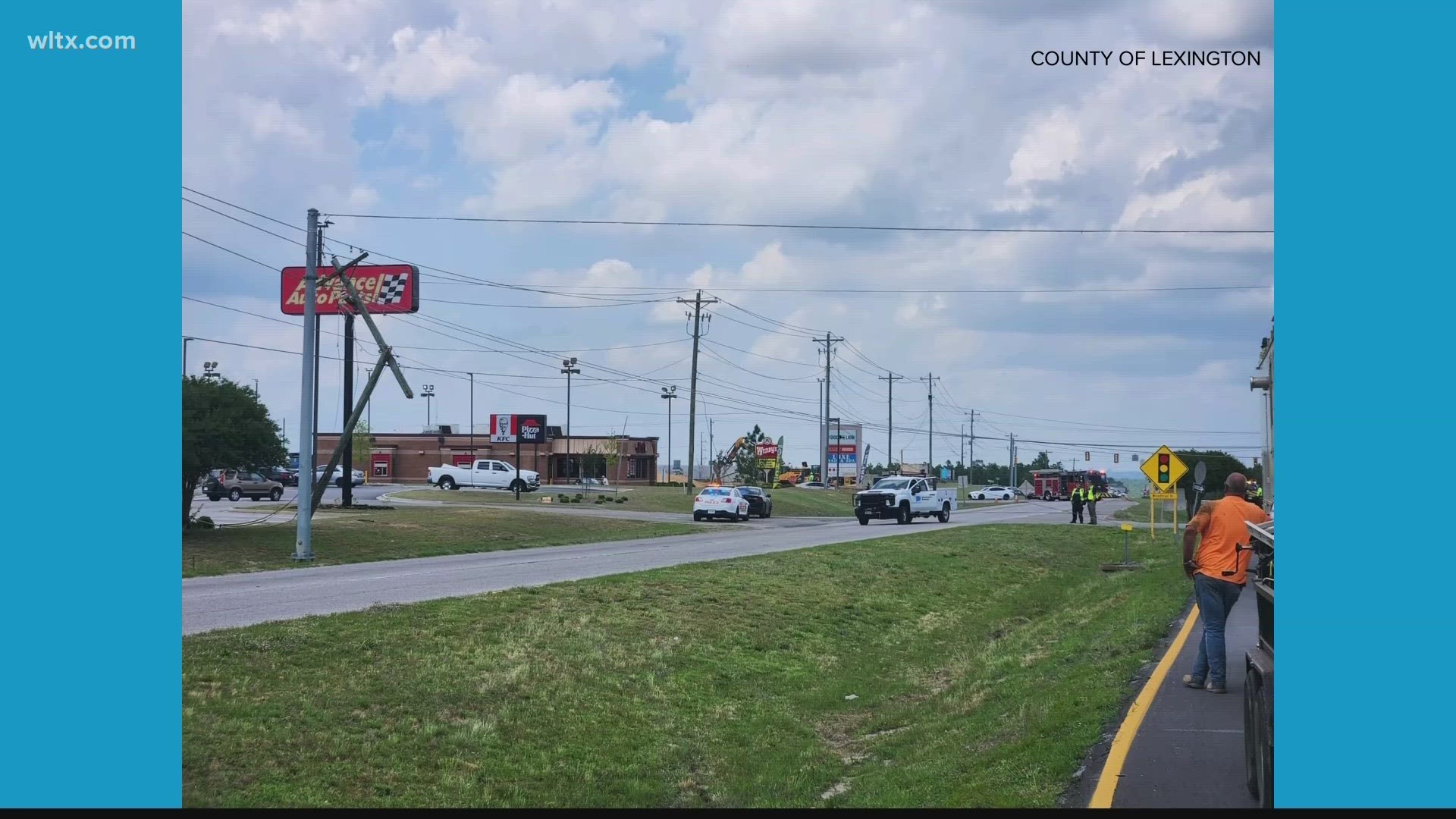 A power pole blocked traffic and kept about 300 without power for a few hours after a truck knocked down a utility pole on HWY 321.