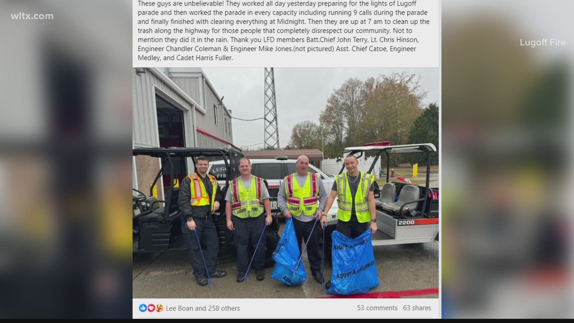 After the 'Lights of Lugoff' parade, the Lugoff fire department had to clean up the parade route due to all the trash.