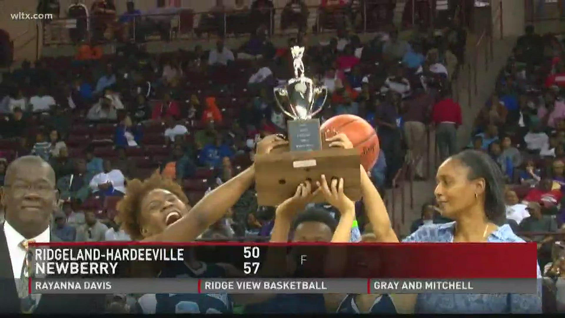 The Newberry Bulldogs defeat Ridgeland-Hardeeville 57-50 to capture their first ever 3A state title in girls basketball. They also win it for their senior Rayanna Davis who couldn't play in the championship game due to a recent car accident.