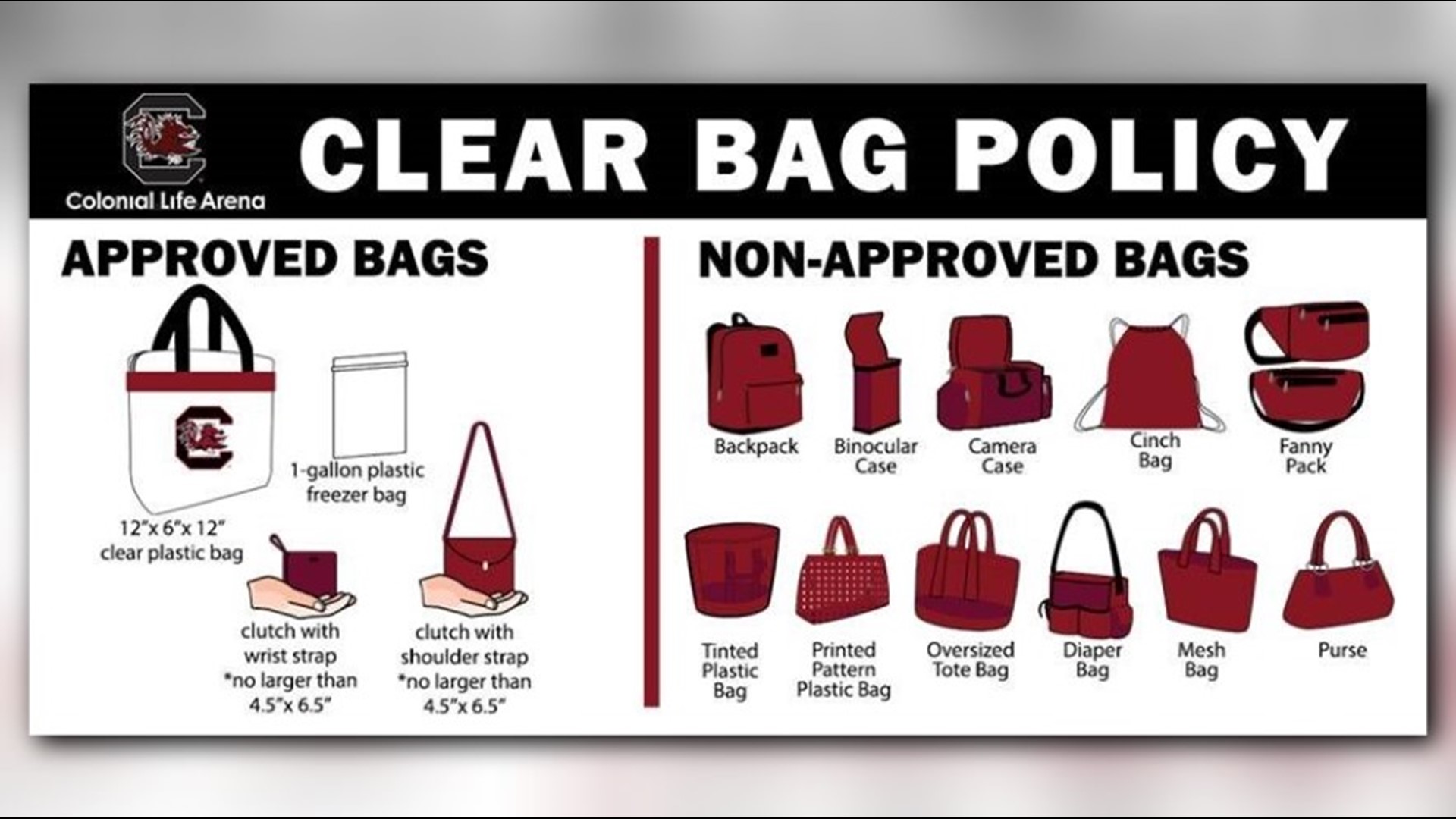 Colonial Life Arena to implement clear bag policy for all events | wltx.com