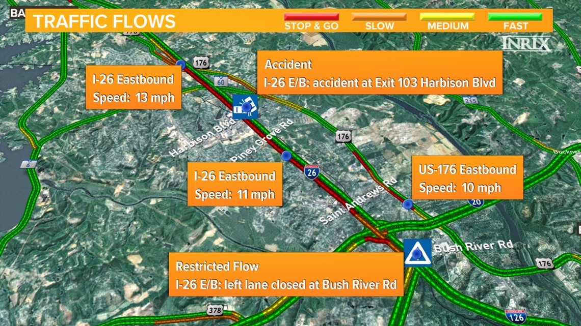Traffic running again on I26 EB in Malfunction Junction after two crashes