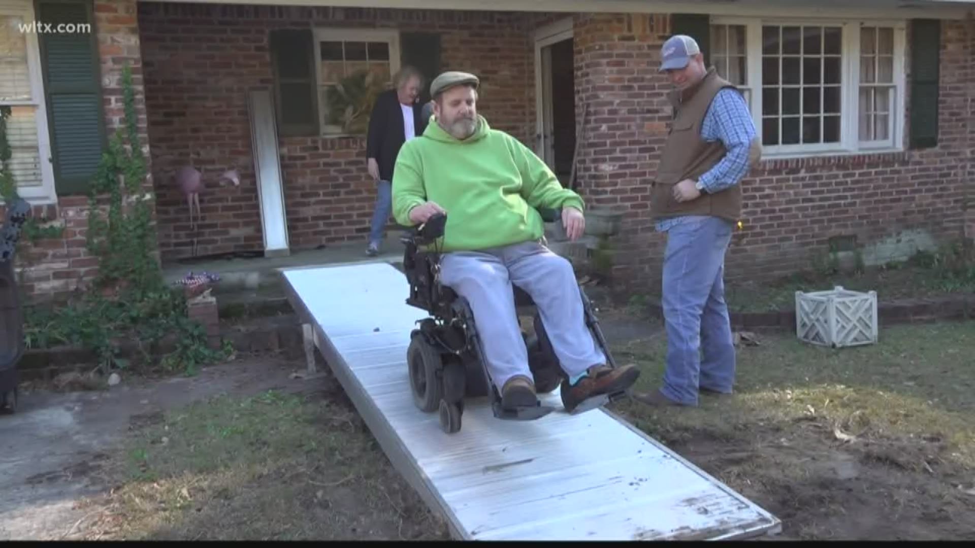 A Columbia man who lost his wheelchair ramp when an out of control car destroyed it got a new one when a Good Samaritan volunteered to build it.