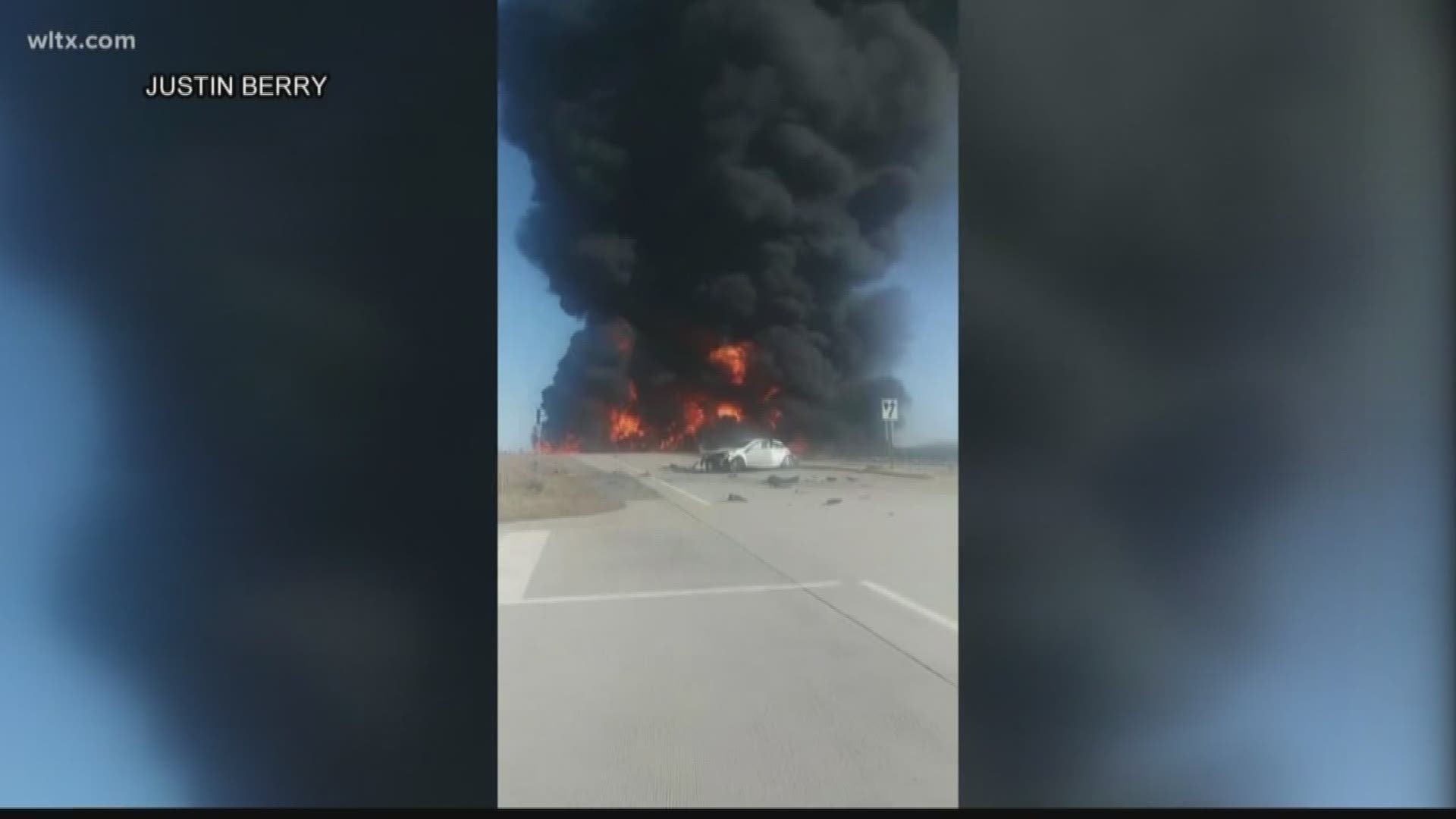 One person has died following a massive fuel tanker fire on Hwy 301 over I95 near Santee