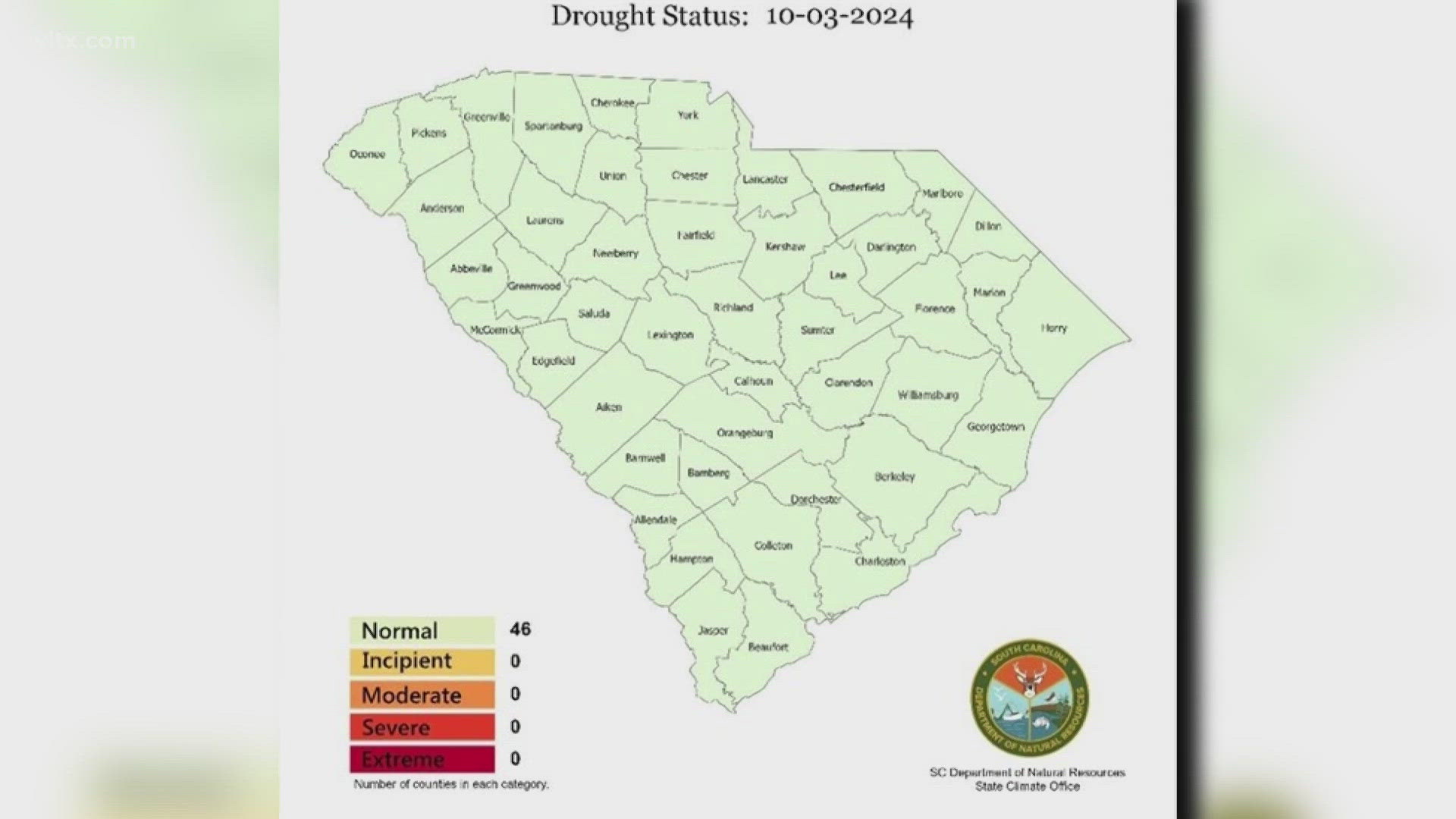 SCDNR announced that the state is drought free following the abundance of rain from Hurricane Helene.