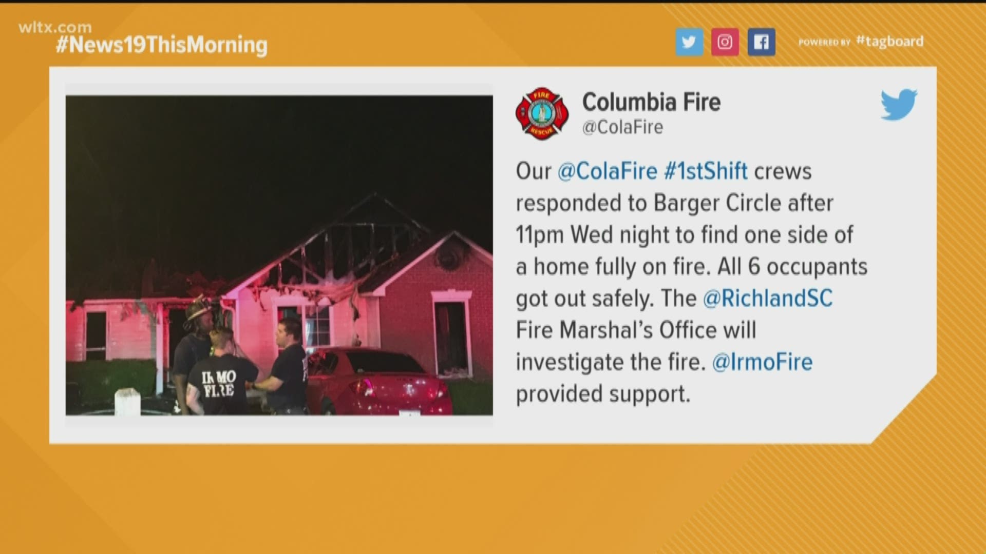Columbia Fire tweeted that crews were called out to a house fire on Barger Circle late Wednesday night. Irmo Fire was also called in for support.