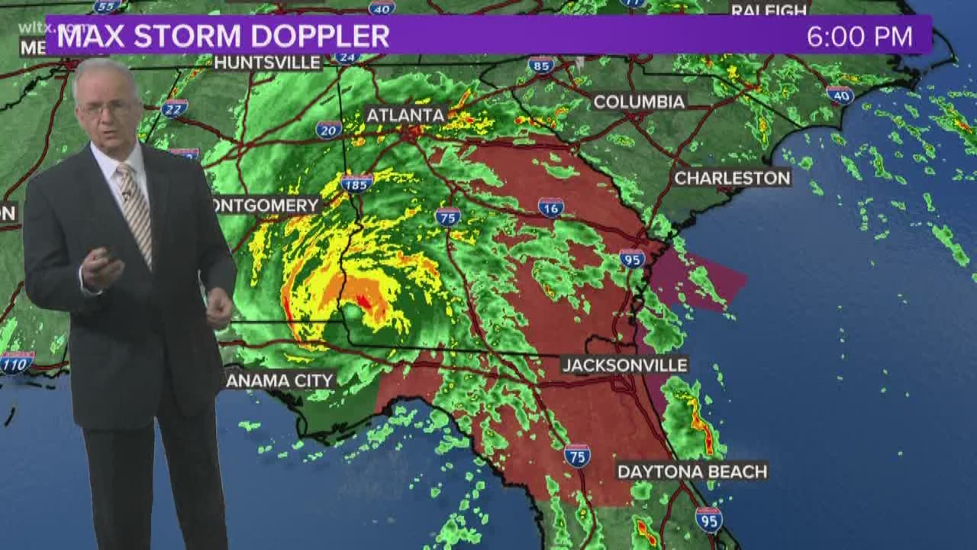 The storm has lost some of its strength as it moves into Georgia on a path into South Carolina.