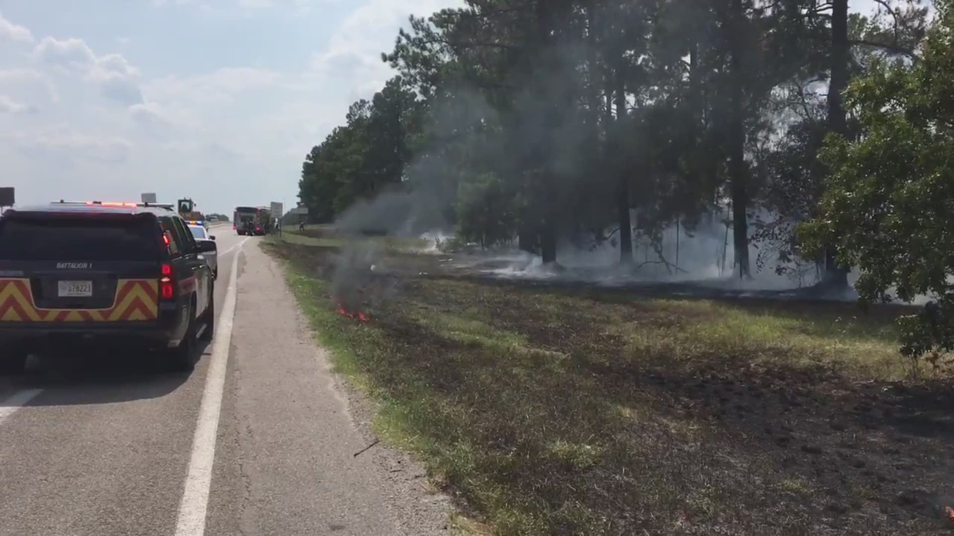 Crews are fighting a brush fire along I-20 near mile marker 55. Drivers should expect delays in the area.