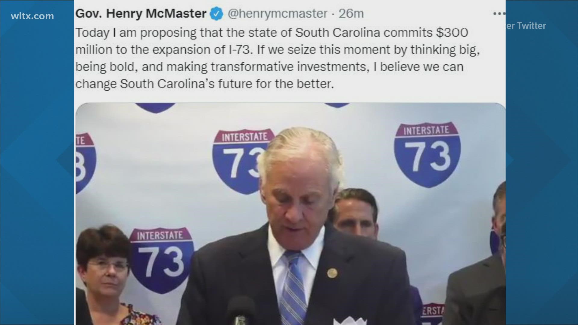 The governor wants to spend $300M to expand I-73 into South Carolina, currently it ends in N.C.