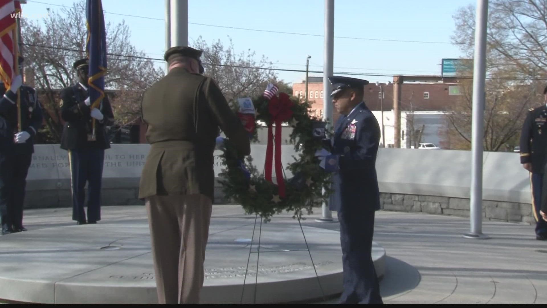 The wreath honors all servicemen and women who are active or retired.