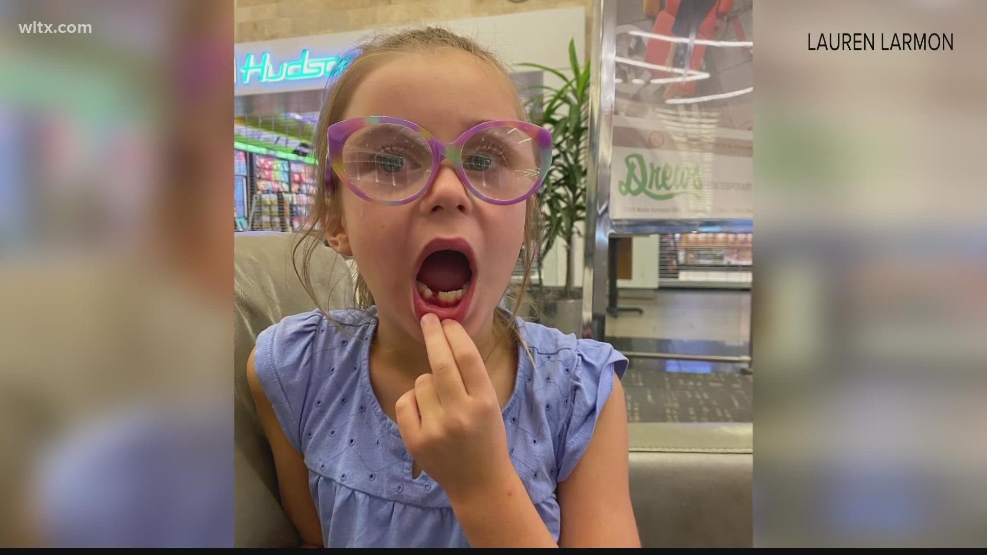 Lena and her family were traveling back through the airport back to Columbia when Lena woke up from her nap on the flight and found that her tooth was missing.