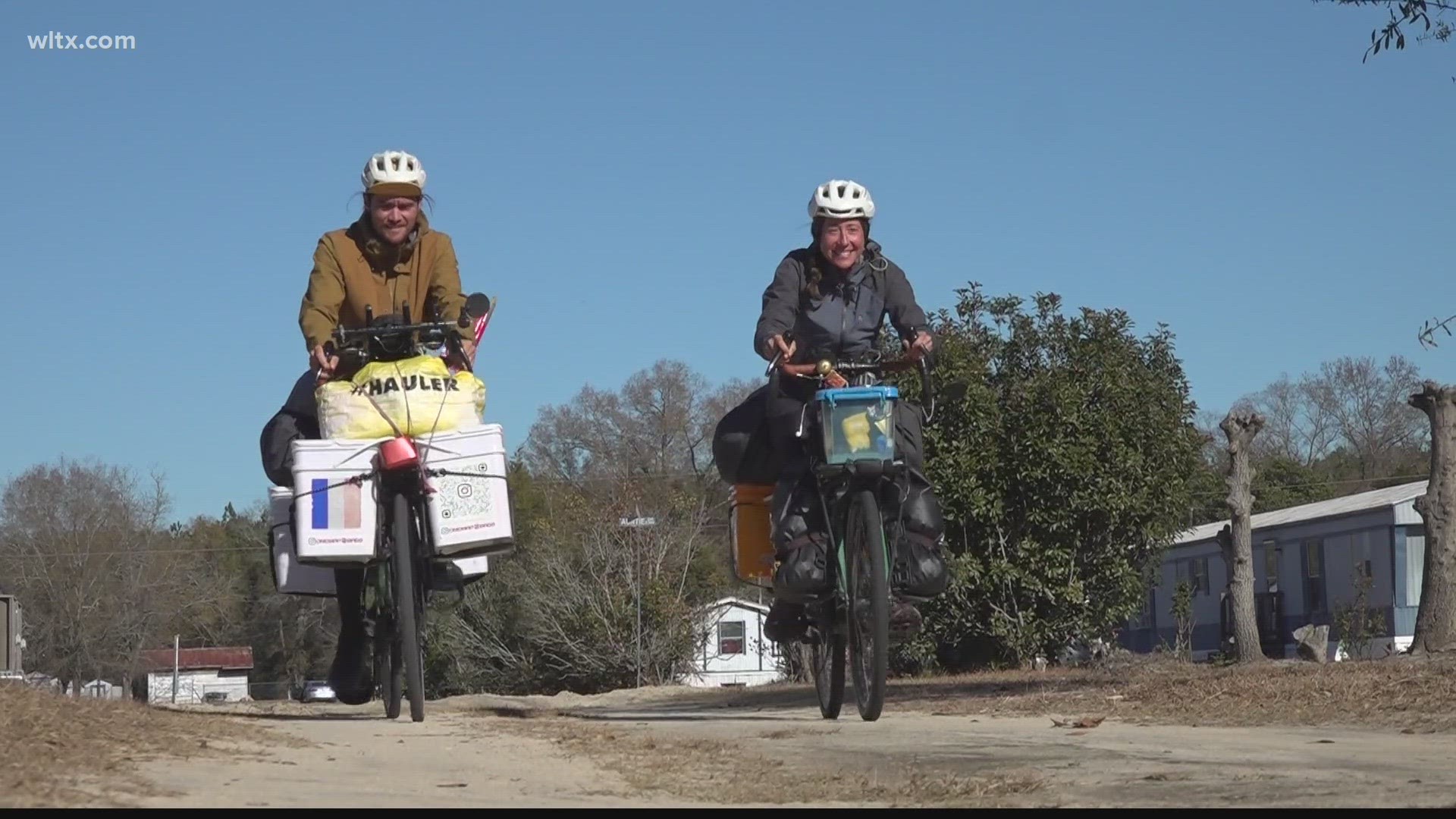 A couple from France are traveling in the Midlands after a three year world tour hitchhiking or biking the whole way.