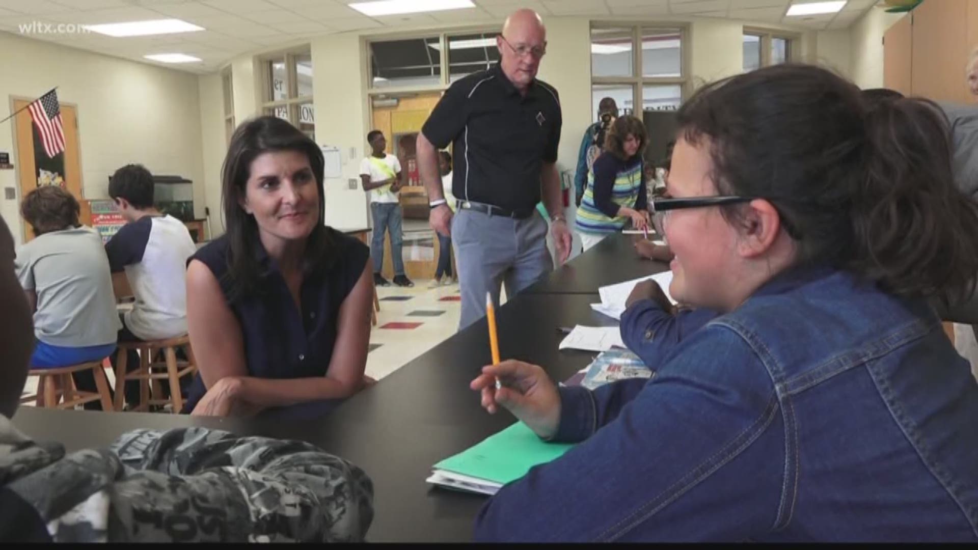 Former ambassador to the UN Nikki Haley spent time in her hometown of Bamberg today meeting with students at Richard Carroll Elementary