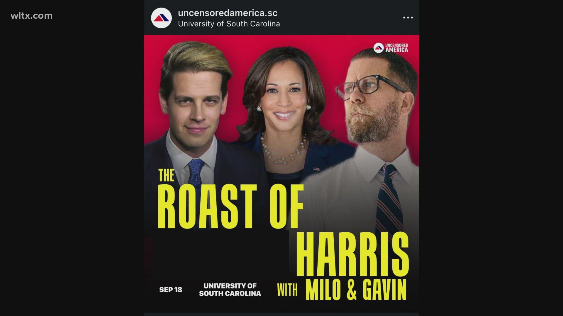 It's being billed as a roast of VP Kamala Harris and the two who are speaking one if the founder of the hate group, 'The Proud Boys'.