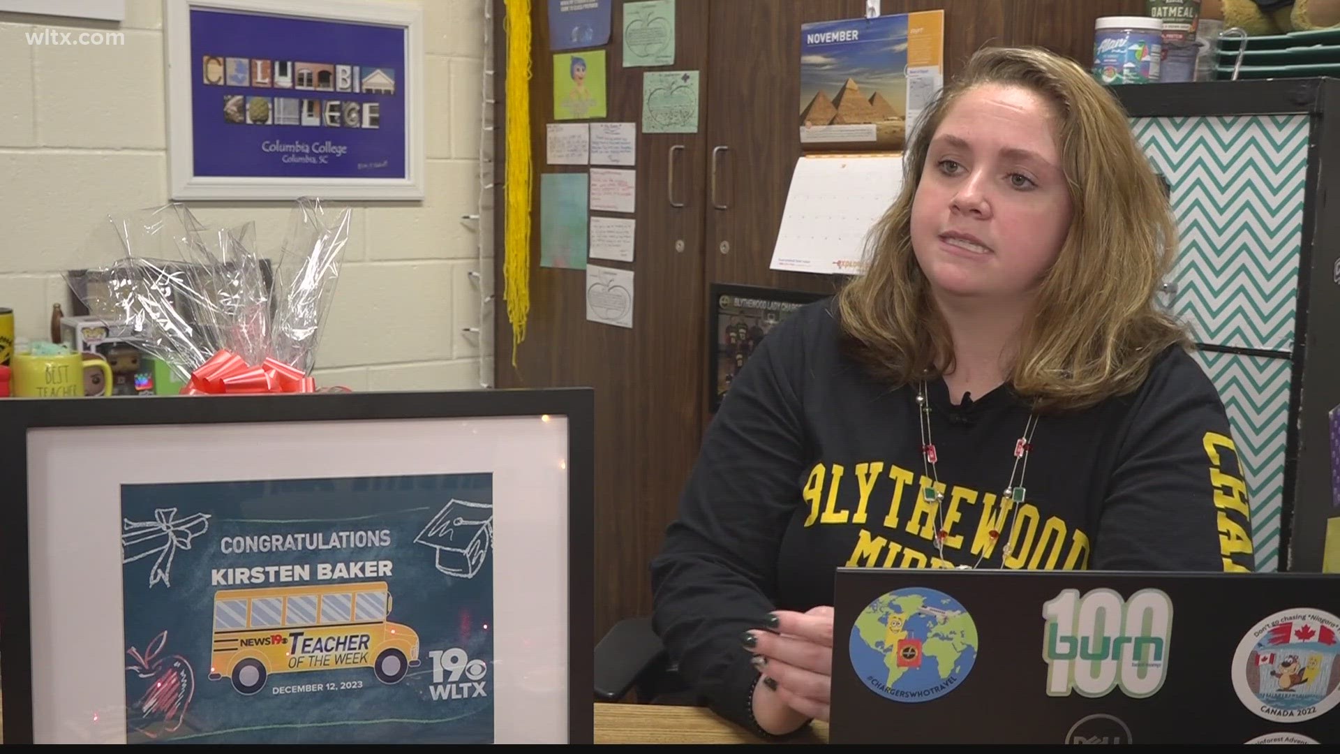 Blythewood Middle School teacher Kirsten Baker helps her students think about careers.