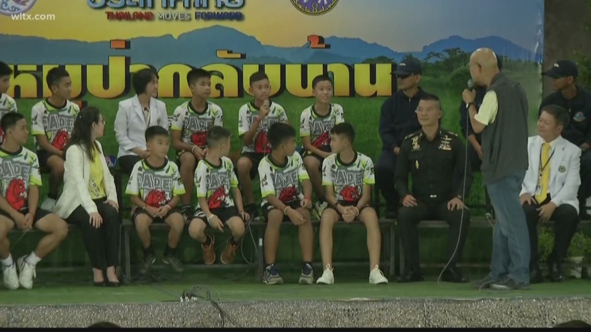 The boys soccer team made their first appearance since they were rescued last week from a cave in Thailand.