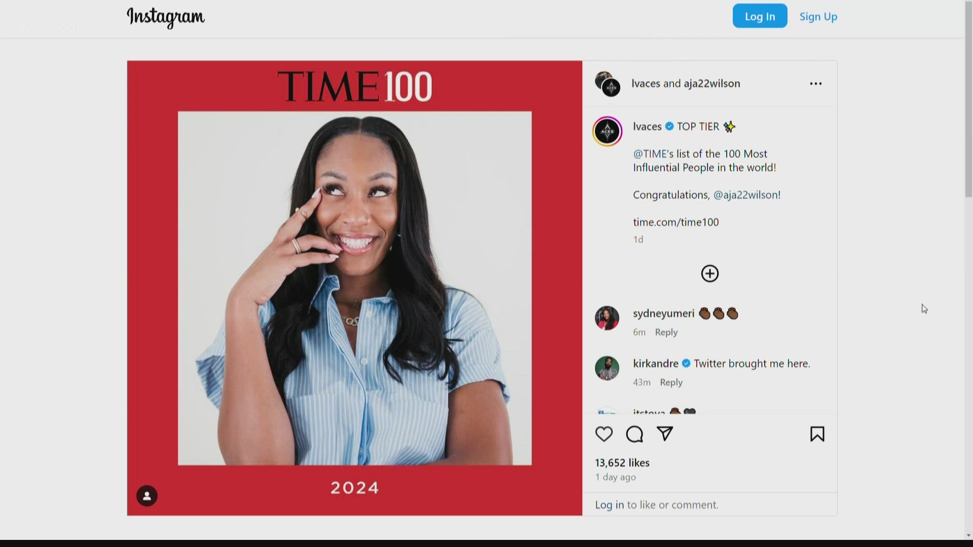 Midlands native, former USC basketball star and current Las Vegas Aces forward A'ja Wilson has been named one of Time's 100 most influential people.
