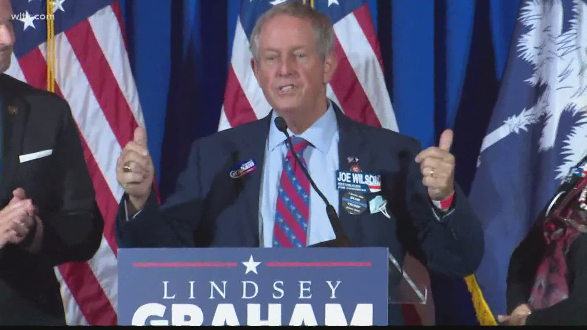 Sen. Wilson talks to his supporters