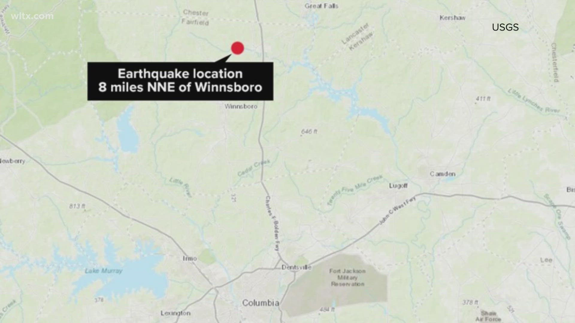 The US Geological Survey confirmed a magnitude 1.4 earthquake centered about 8 miles (13 kilometers) NNE of Winnsboro, in Fairfield County, occurred at 6:33 a.m.