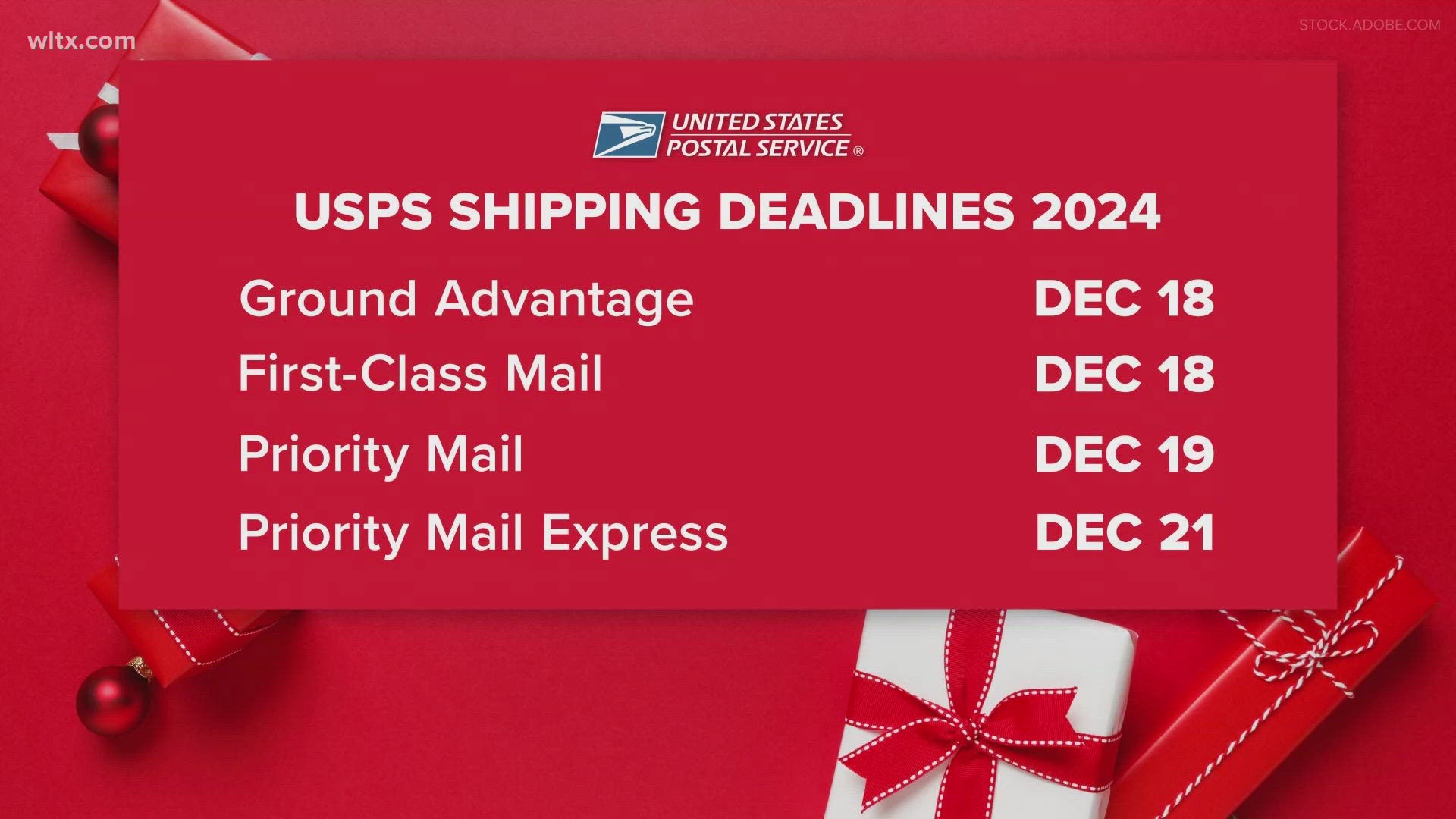 Plan ahead! USPS, UPS, and FedEx deadlines range from Dec. 13 to Dec. 24—ship early to avoid delays.