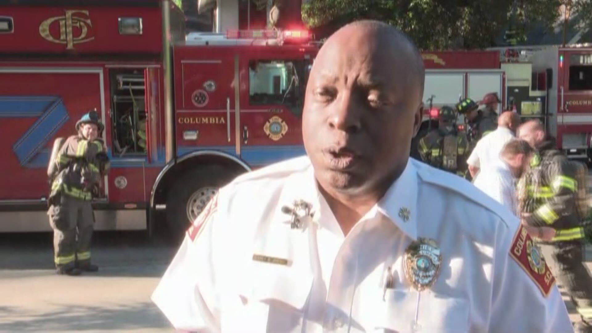 Full interview of Columbia Fire Chief Aubrey Jenkins speaking about a fire at two houses on Greene Street in Columbia.  Chief Jenkins confirmed that the houses are owned by South Carolina Governor Henry McMaster.