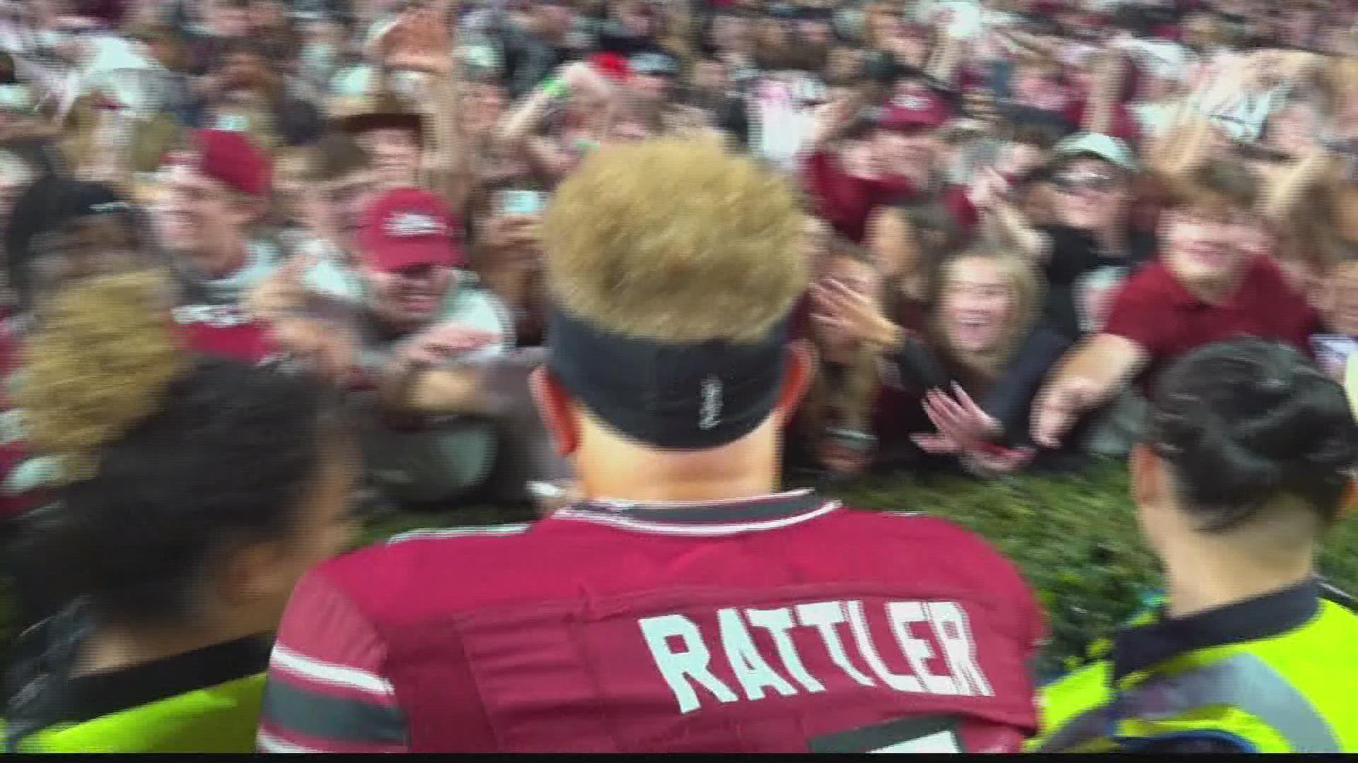 South Carolina tight end Austin Stogner, head coach Shane Beamer & defensive back Cam Smith were at the podium for the first time since they landed in the Top 25