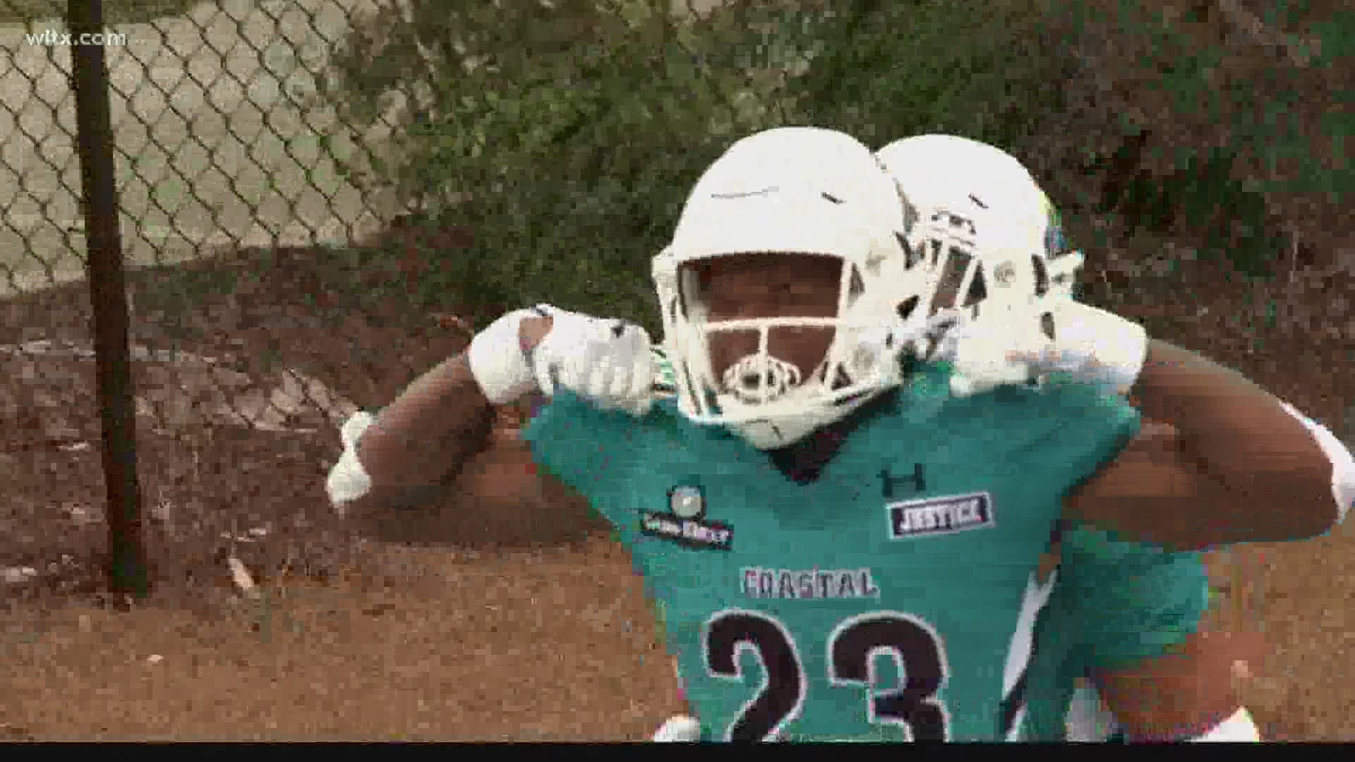 Coastal Carolina runs its record to 3-0 with a 52-23 victory over Arkansas State in its Sun Belt Conference opener.