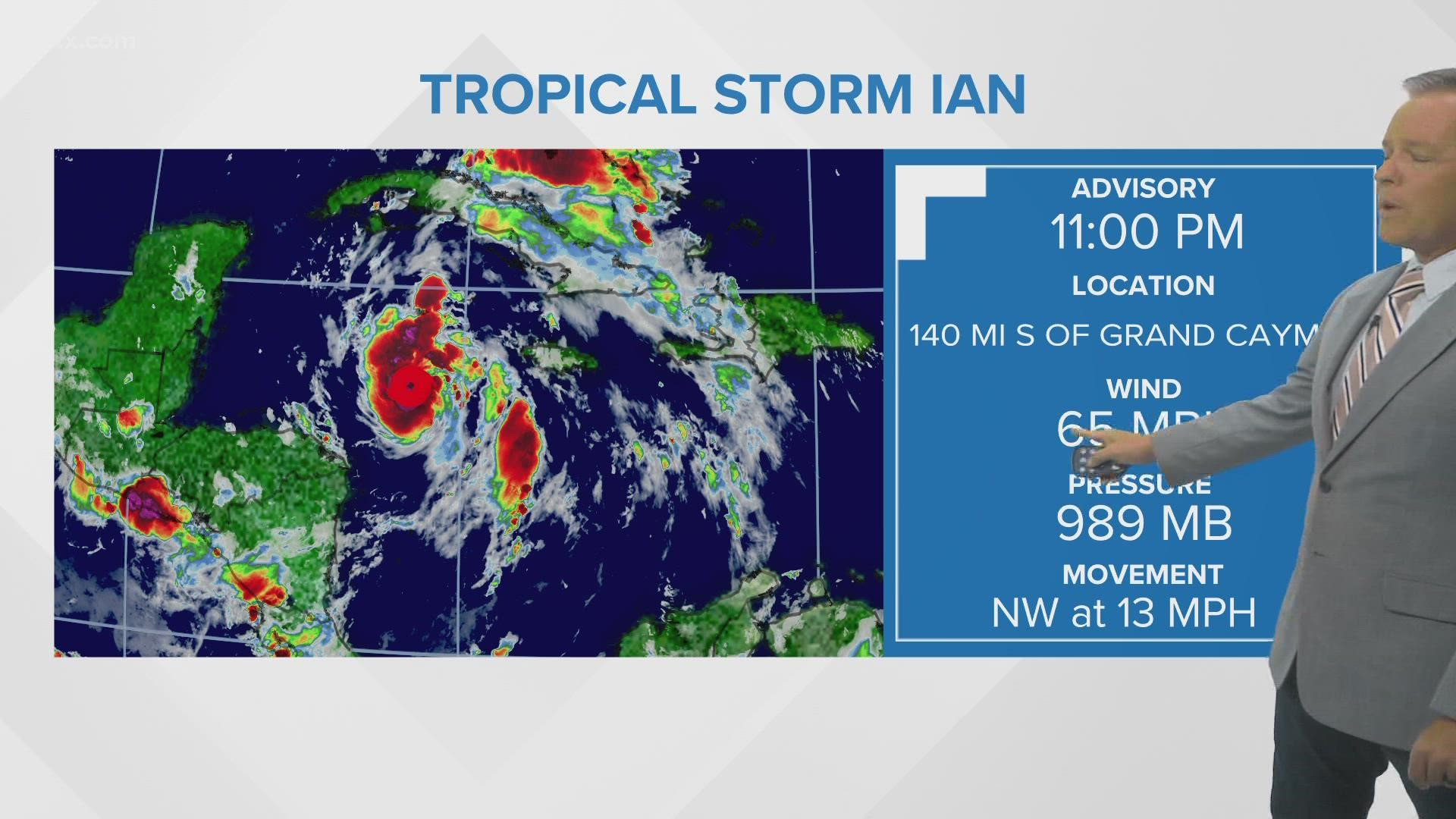 As of late Sunday night Tropical Storm Ian was getting close to hurricane status.
