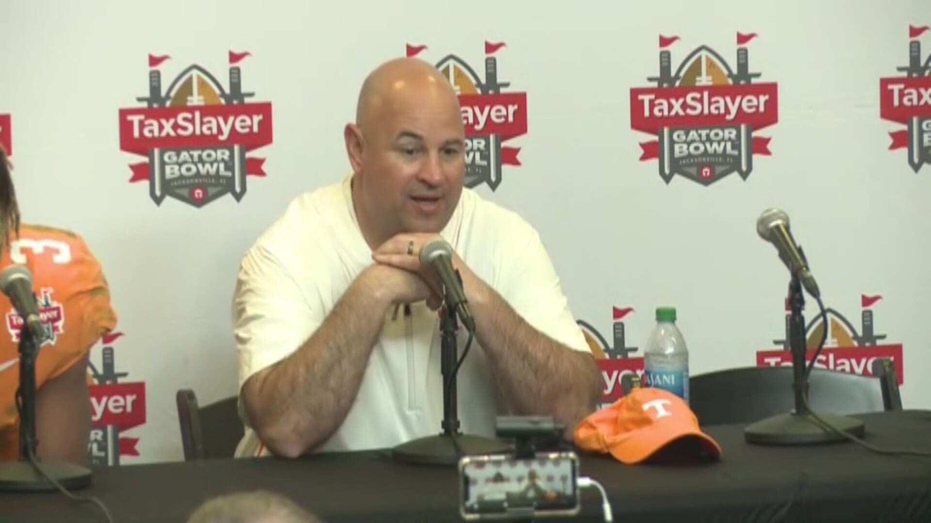 Tennessee head coach Jeremy Pruitt and running back Eric Gray talk about the onsides kick executed to perfection in the TaxSlayer Gator Bowl.