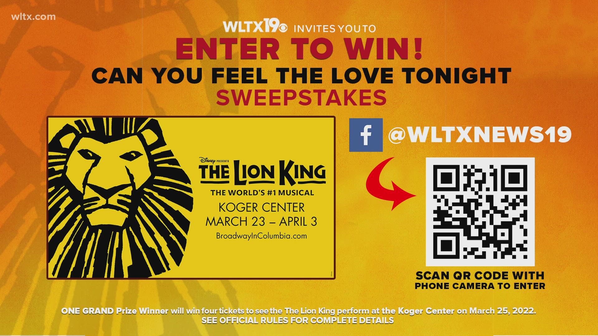 WLTX is partnering with Disney’s The Lion King to give a lucky winner a chance to win a Family Fun Pack - 4 tickets - to see Disney’s The Lion King.