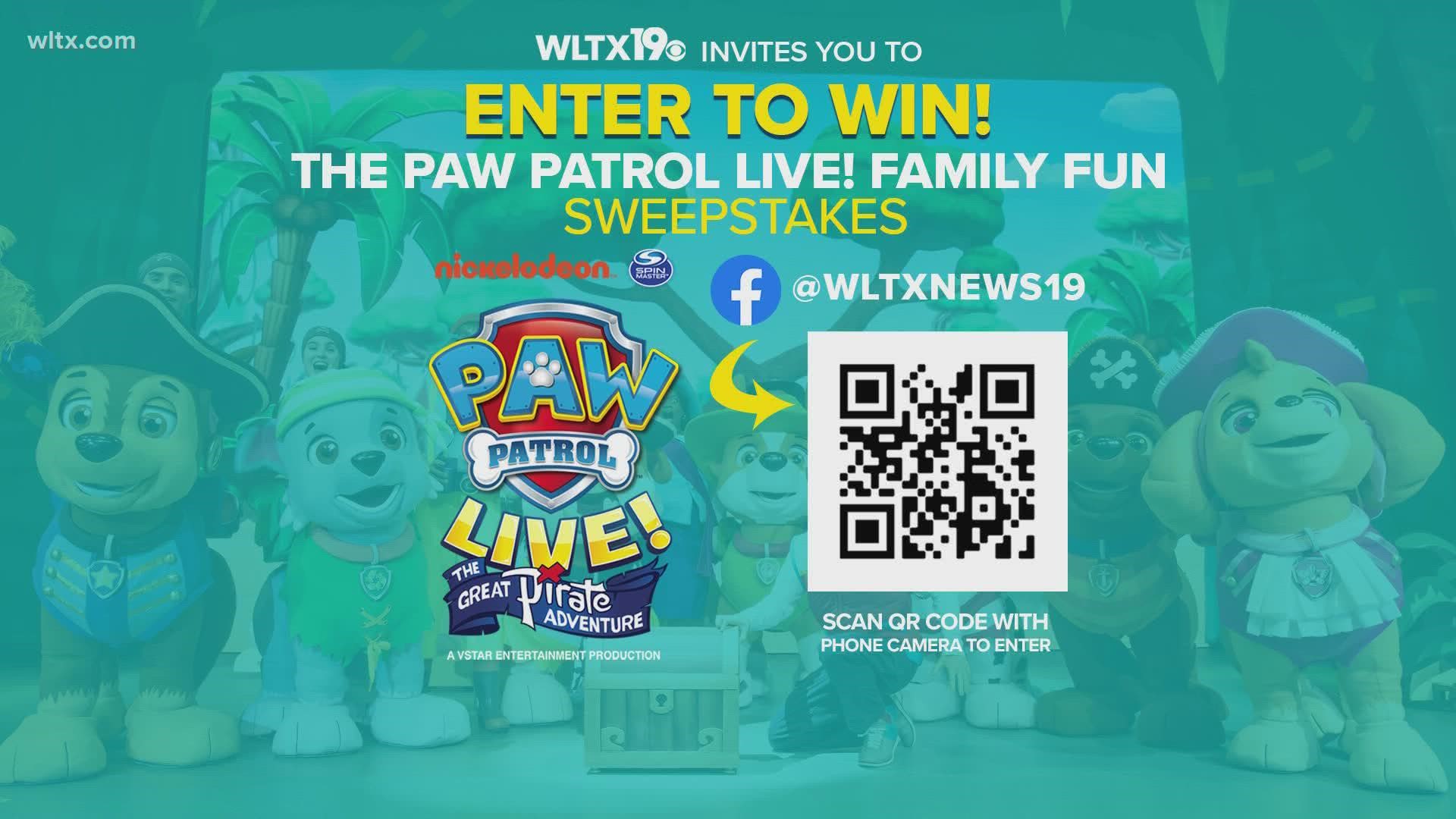 Five lucky winners will receive a family fun pack of four tickets to see Paw Patrol Live.