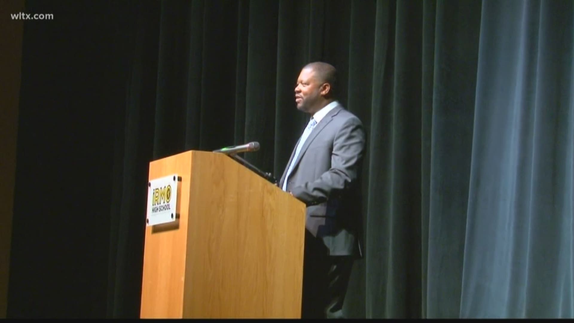 Aaron Brand is formally introduced as the new head football coach at Irmo High School.
