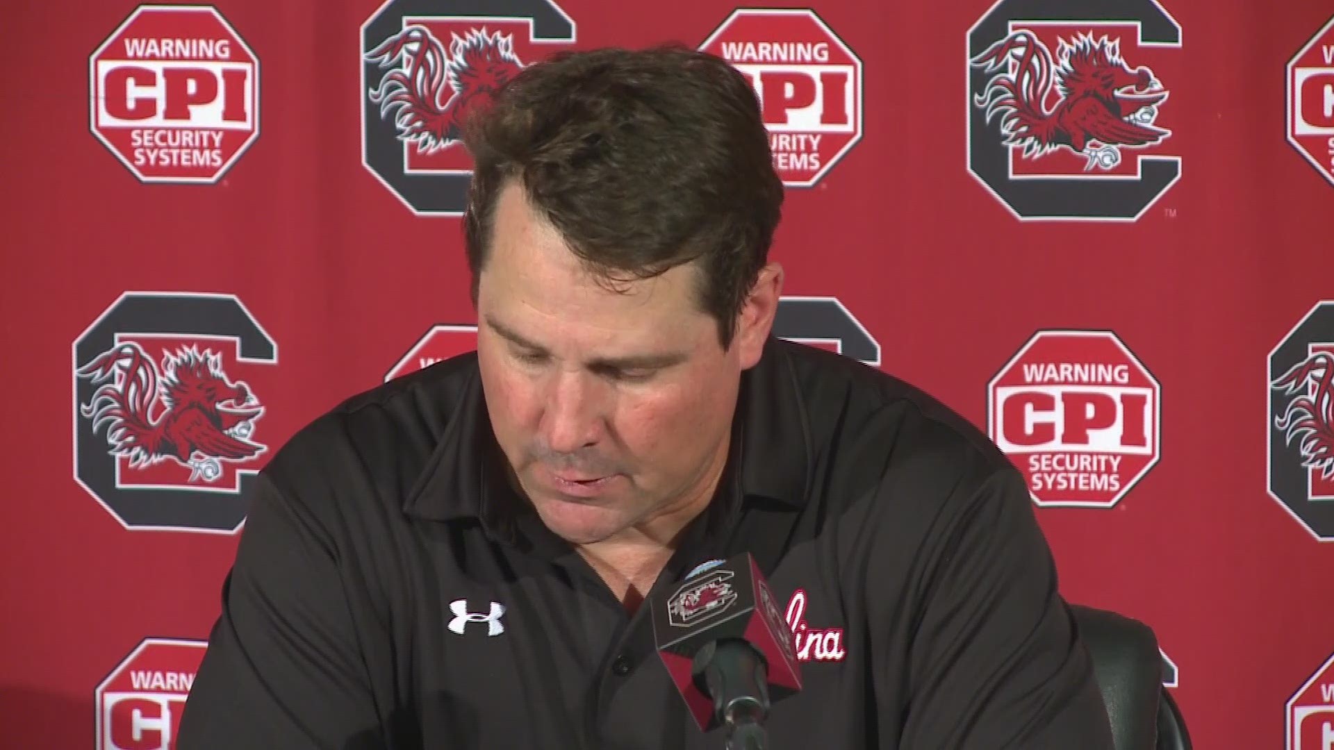 USC head football coach Will Muschamp answers questions after his team's 26-23 loss to #22 Texas A&M.
