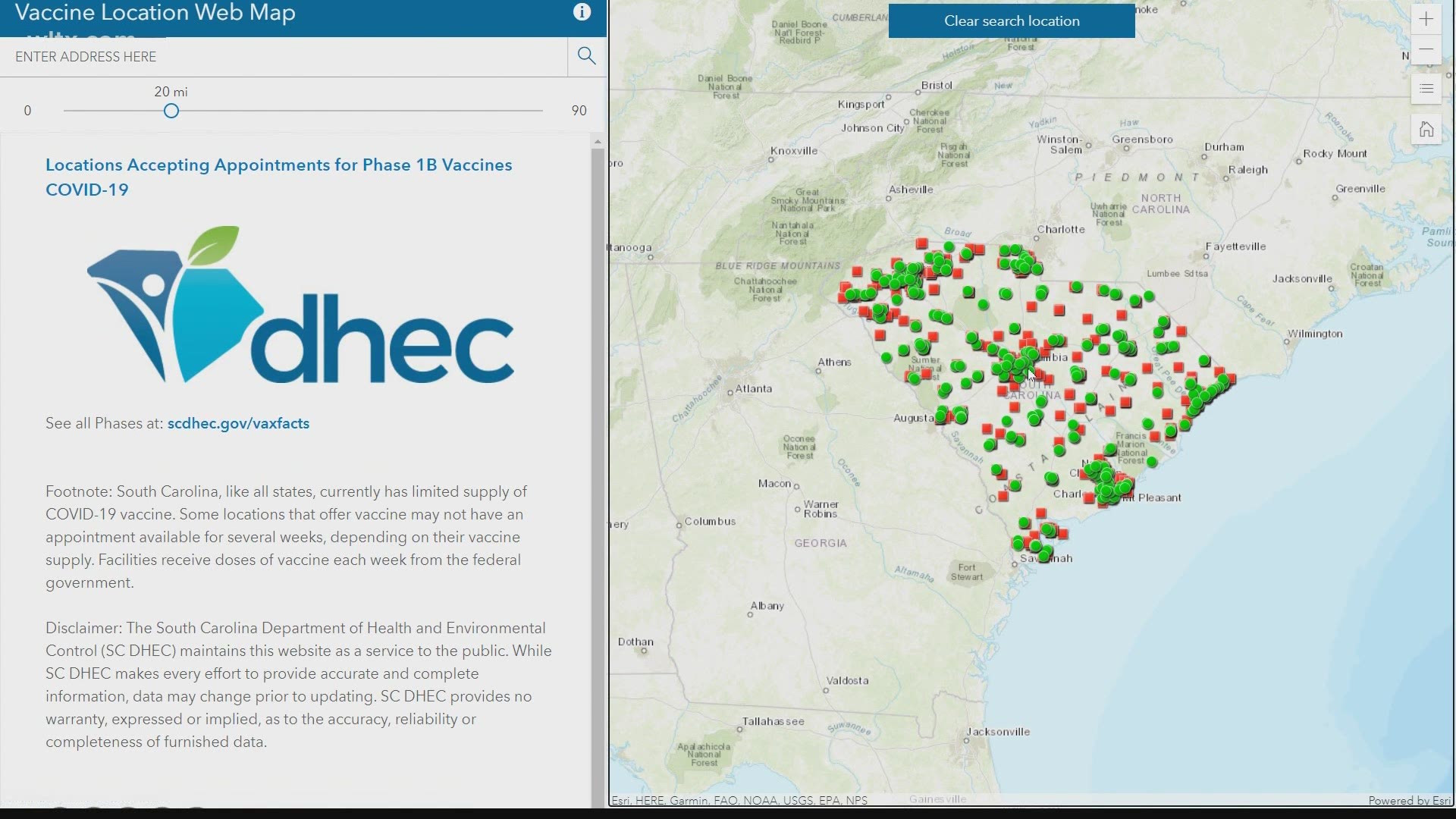 DHEC says appointments are highly limited just now due to continued limited supply of the vaccine and a significant increase in demand.