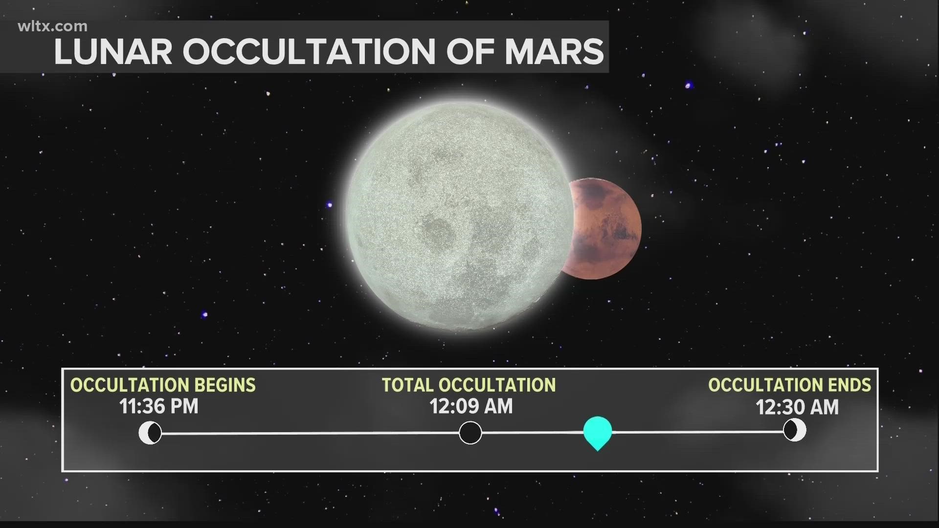 Skywatchers around the world have the opportunity to witness a rare celestial event as the moon passes in front of Mars.