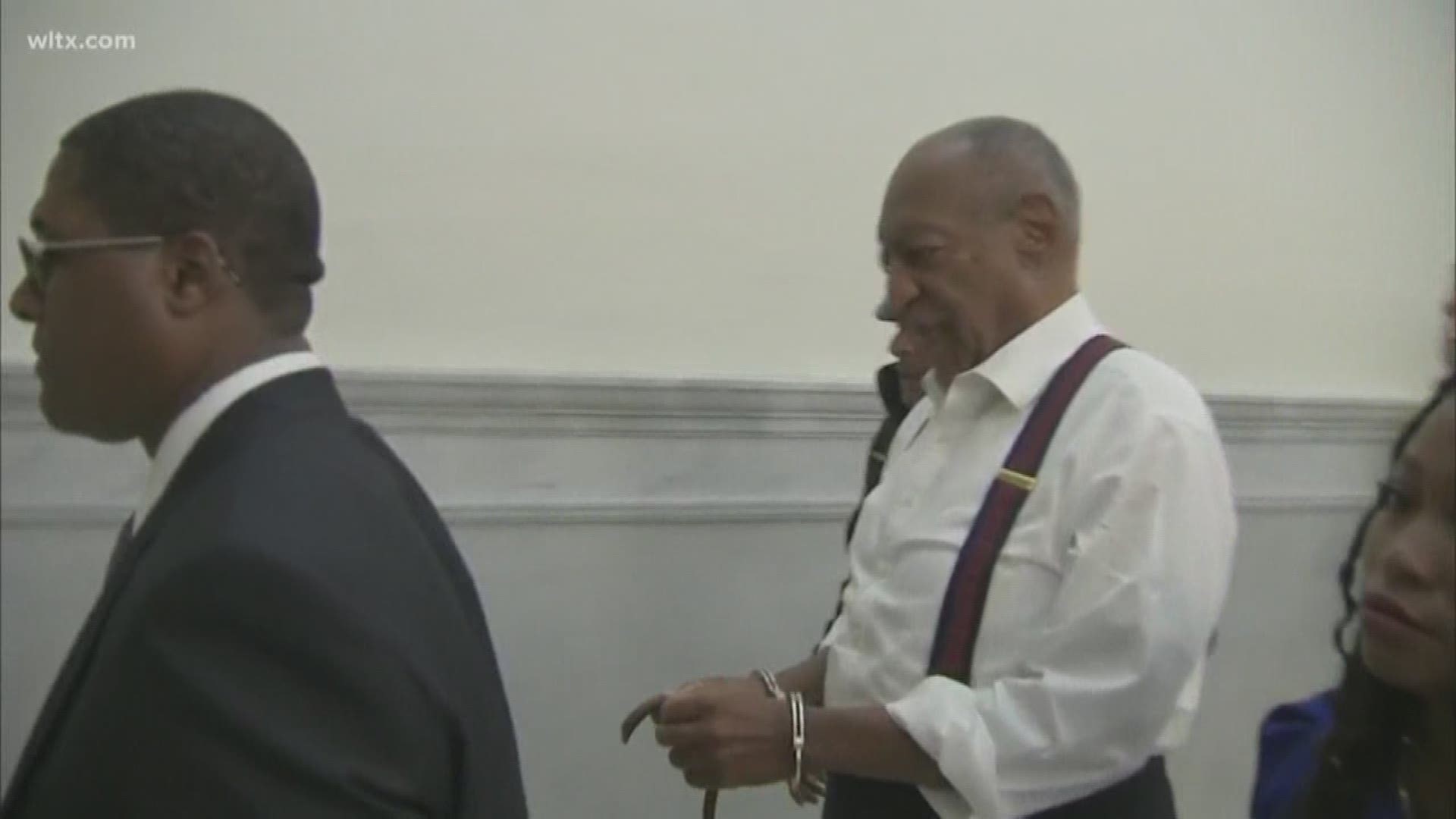 This is the moment that disgraced star Bill Cosby was brought out of court in handcuffs after being sentenced to prison on September 25, 208.