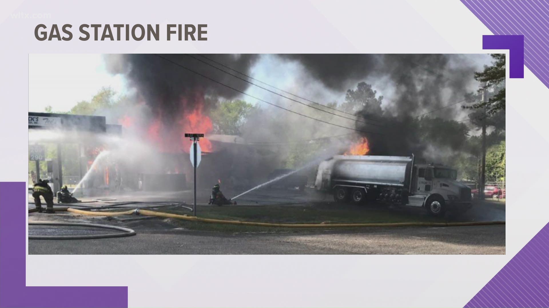 A spark triggered a fire at a South Carolina gas station destroying the station, the tanker, and four cars.