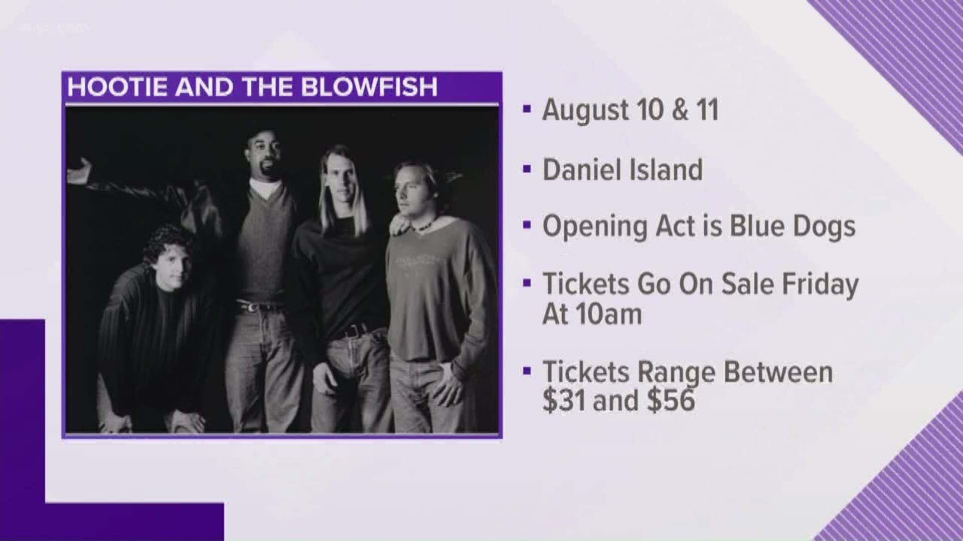 Hootie and the Blowfish announced two reunion concert dates in the Charleston area August 2018.
