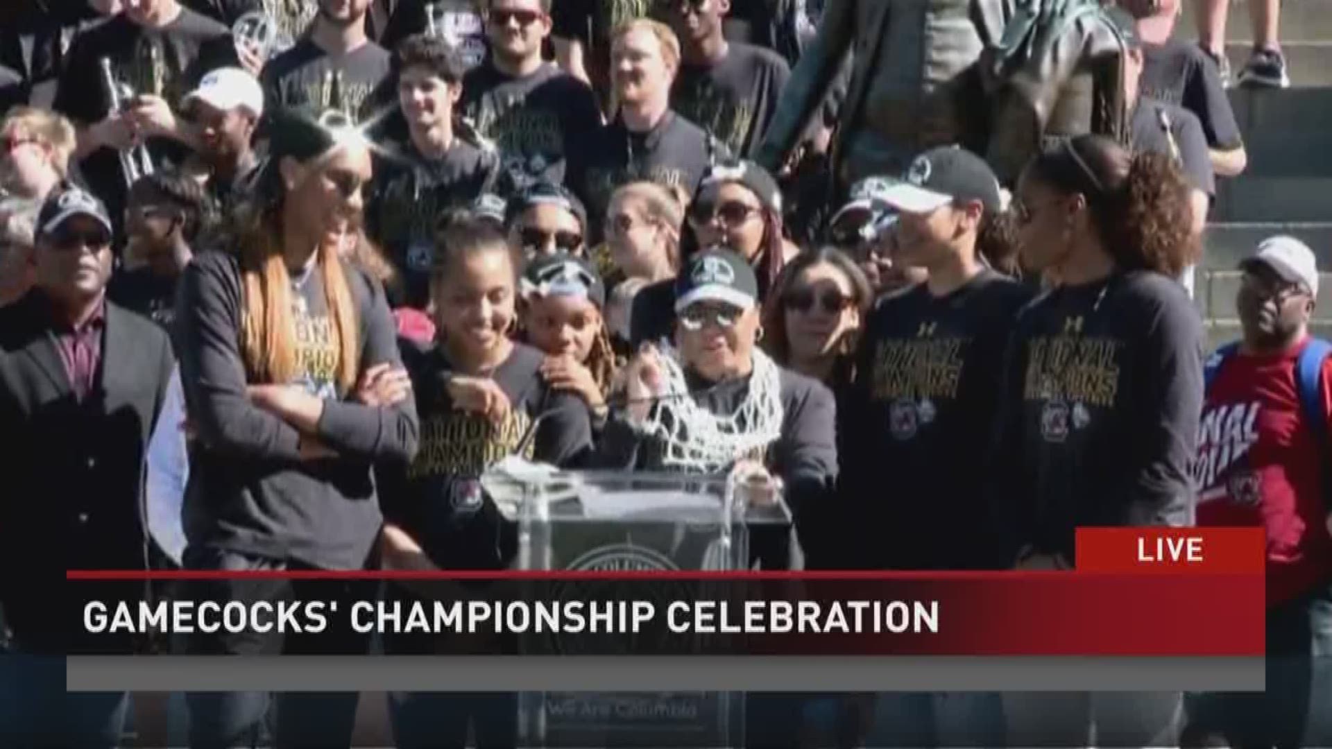 Dawn Staley praises fans, the school, the city, and the Lord for the national title.