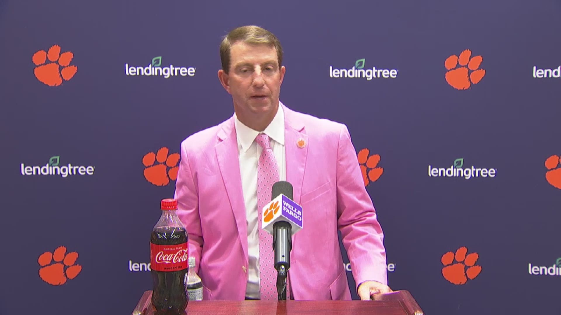 Clemson head football coach Dabo Swinney answers questions after his team's hard fought win over Syracuse.