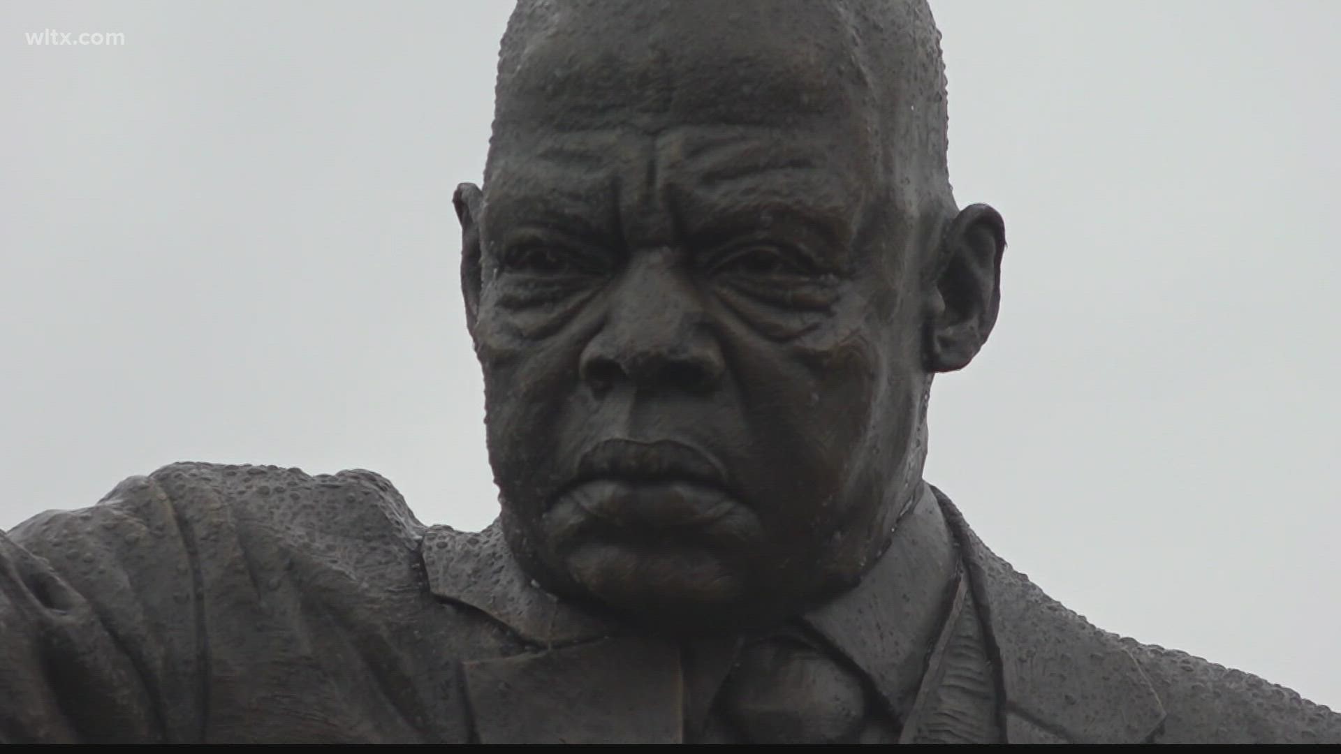 The statue of John Lewis is on temporary exhibit at South Carolina State University.