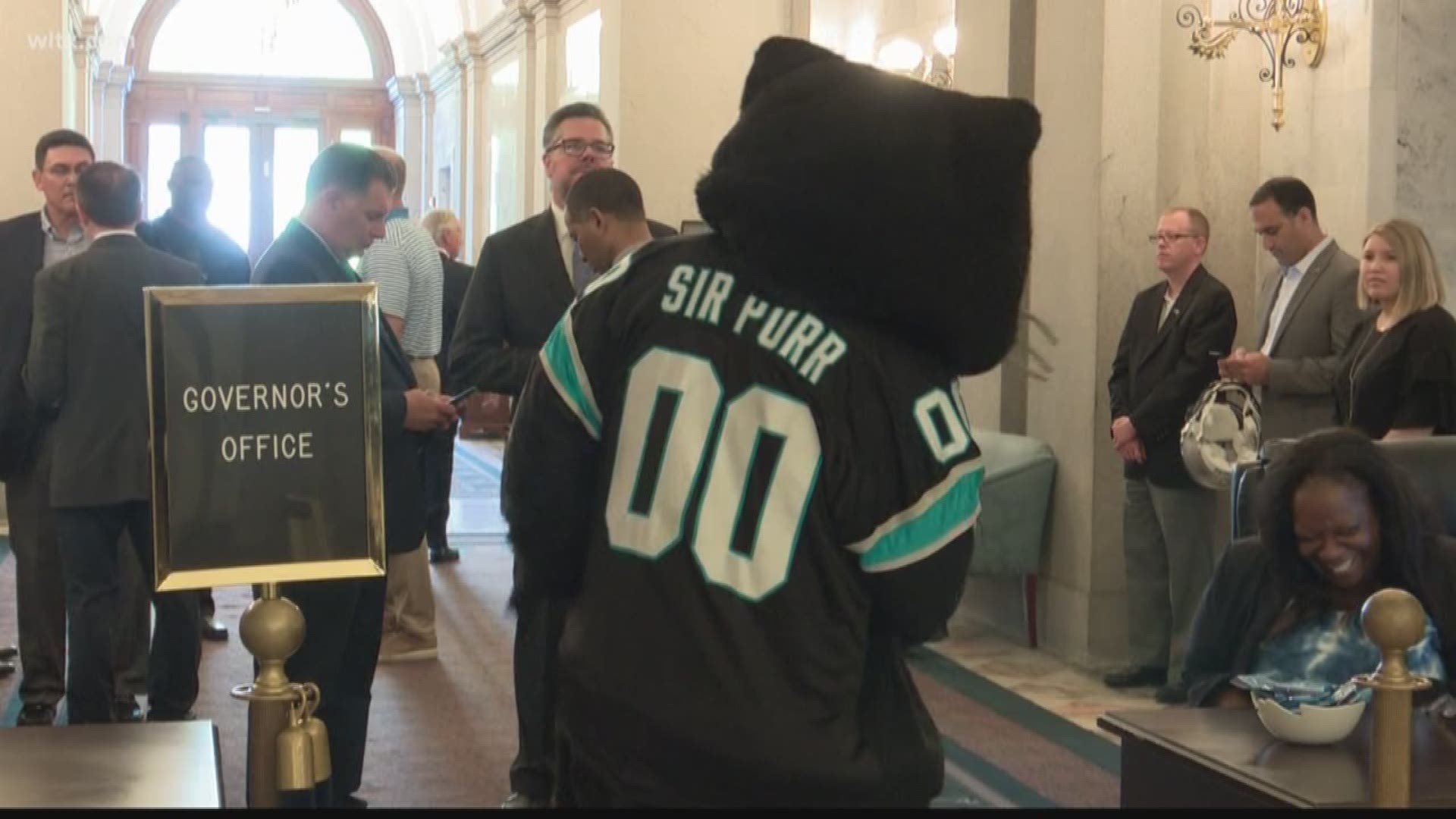 The Carolina Panthers mascot along with several key members of the team met with Gov. McMaster and legislators