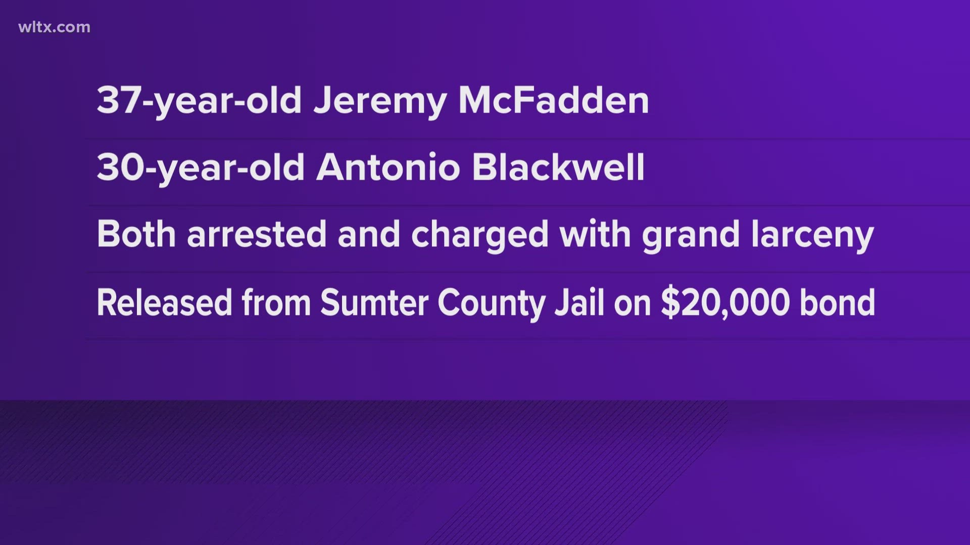Jeremy McFadden, 37 and Antonio Blackwell, 30 were arrested and charged with grand larceny.
