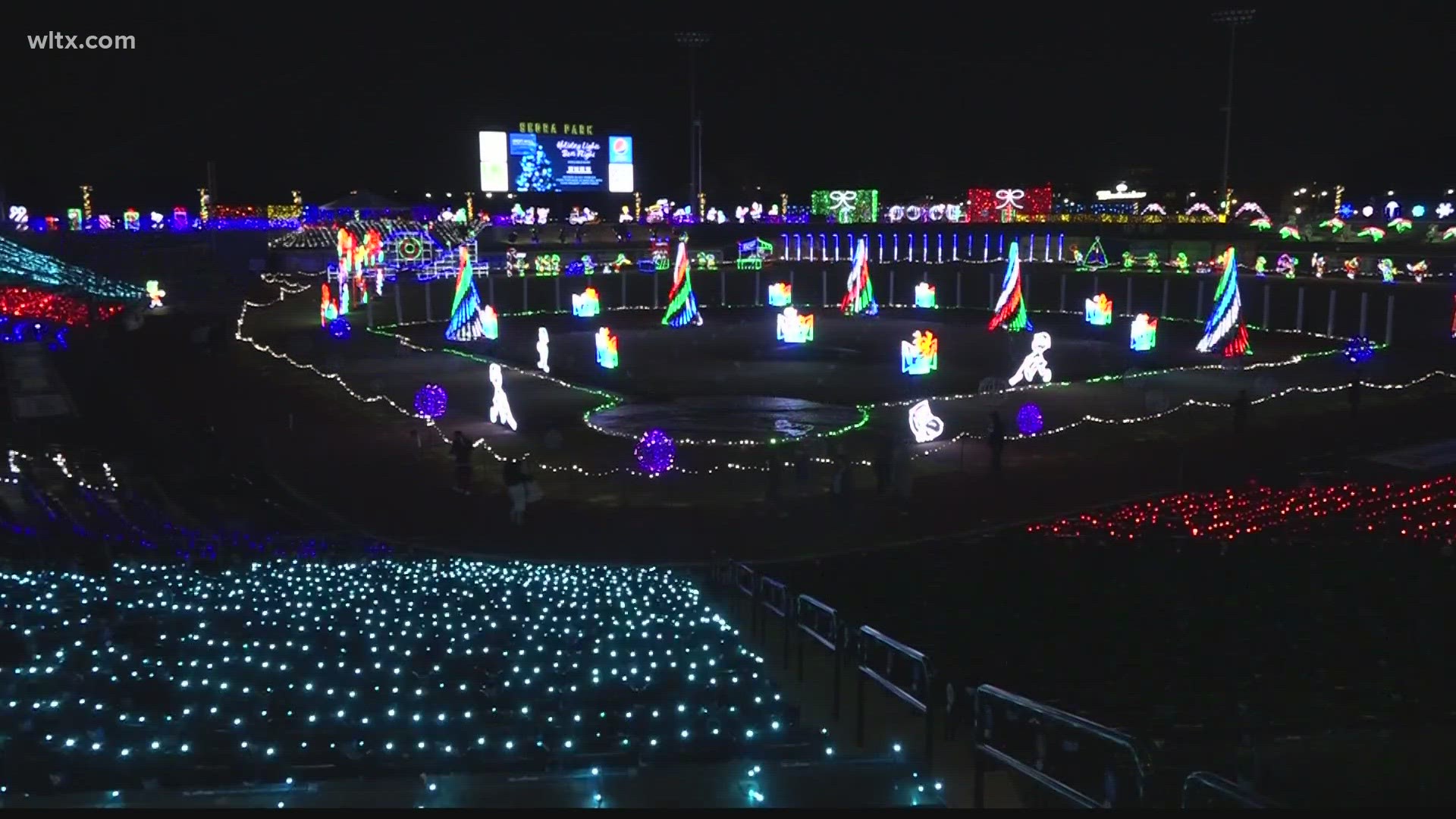 The lights at Segra Park opened tonight and along with the lights you can see Santa and even get some hot chocolate.