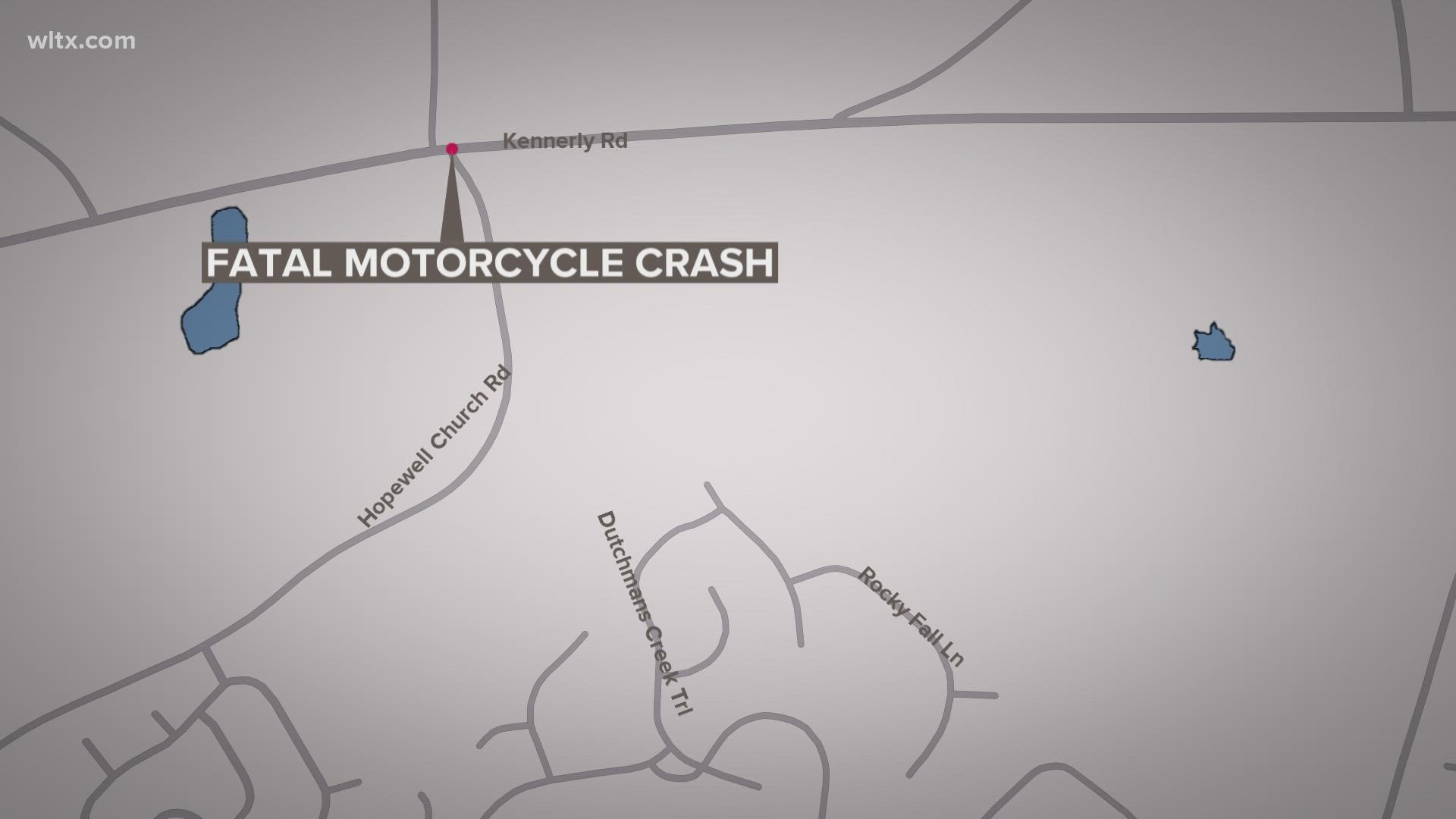 Troopers say the crash between a motorcyclist and a car happened at Kennerly road near Hopewell Church road.