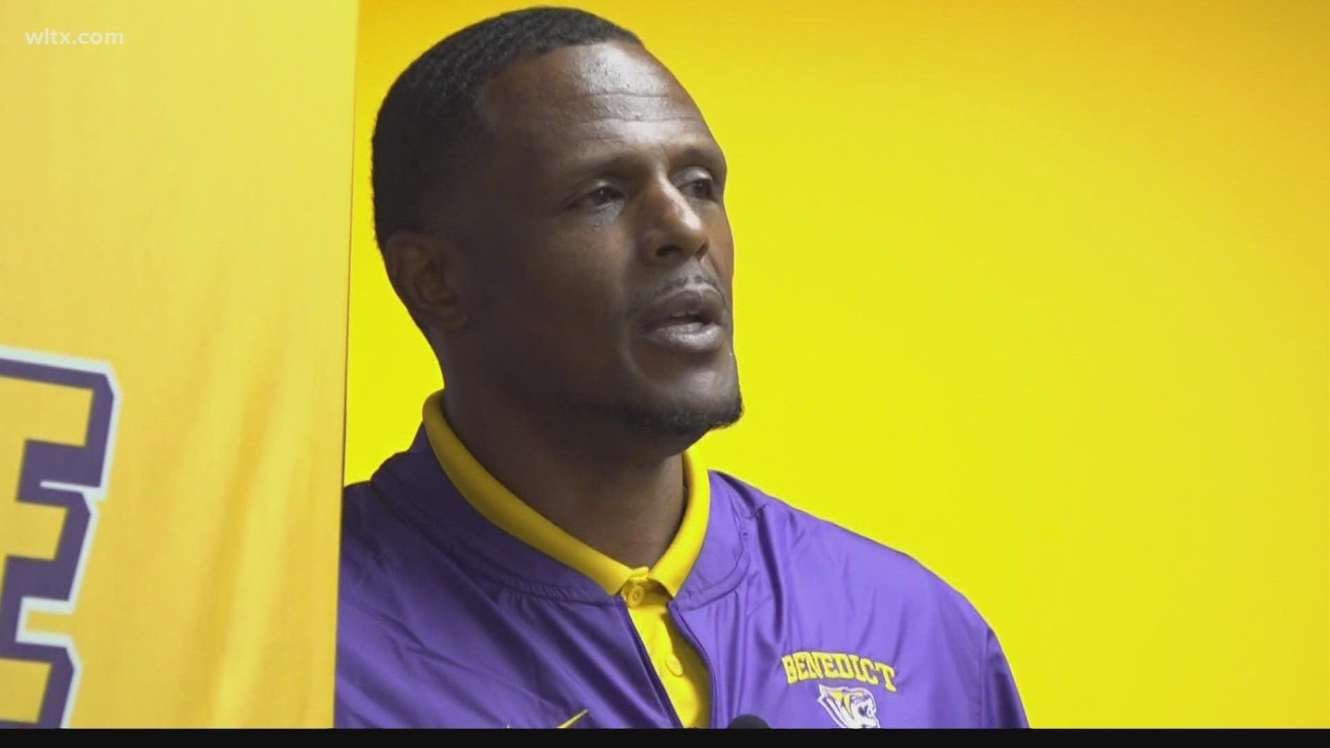 With his players sporting their game jerseys, Benedict College head football coach Chennis Berry led his team in his first Media Day.